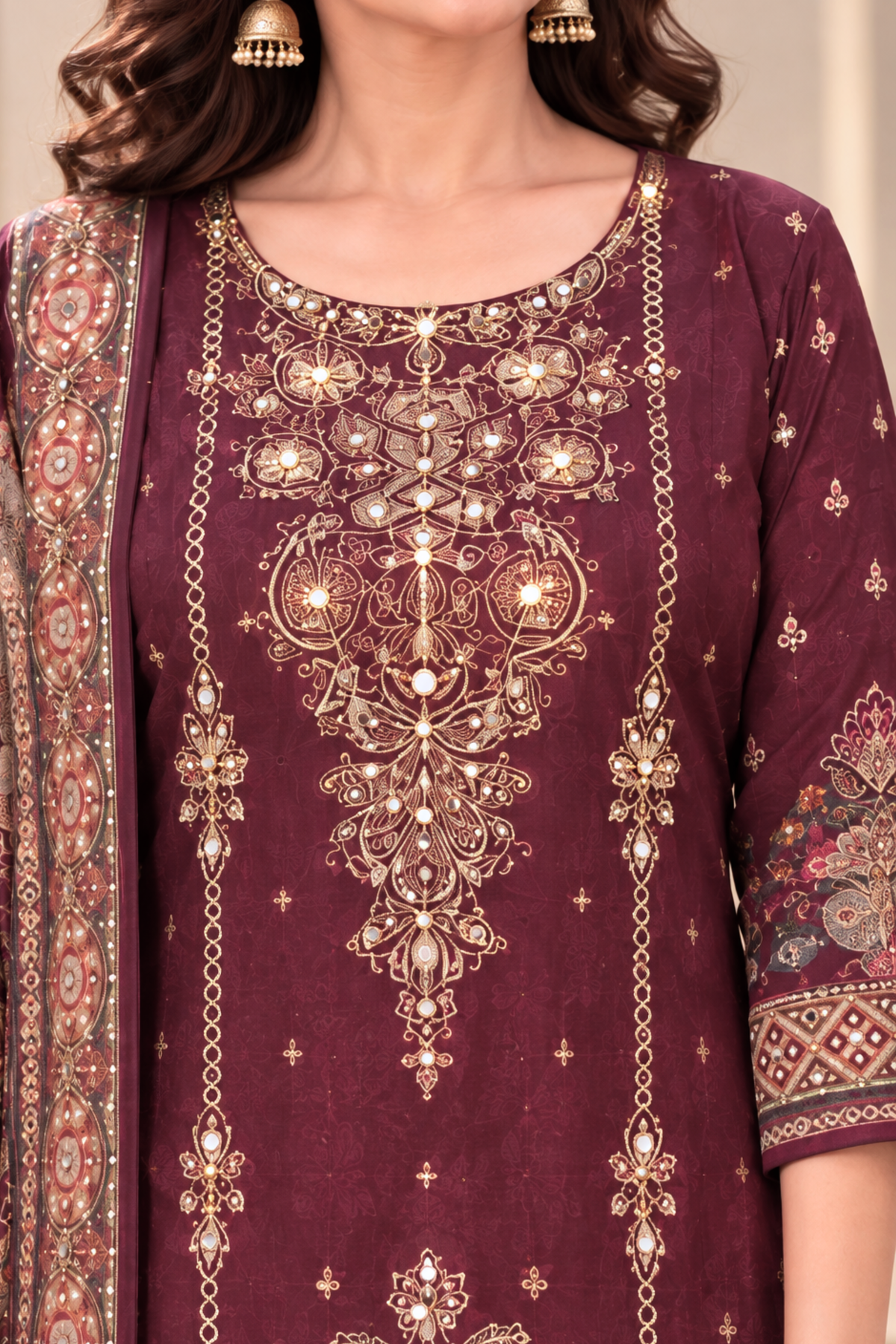 Shireen Karachi Muslin Suit With Aari Work