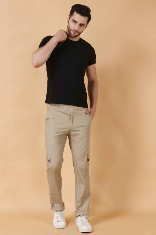 Buy Plus Size ​Beige Stretch Cargo Pants At Apella | Sizes XS to 10 XL | India | Free Delivery | Customized