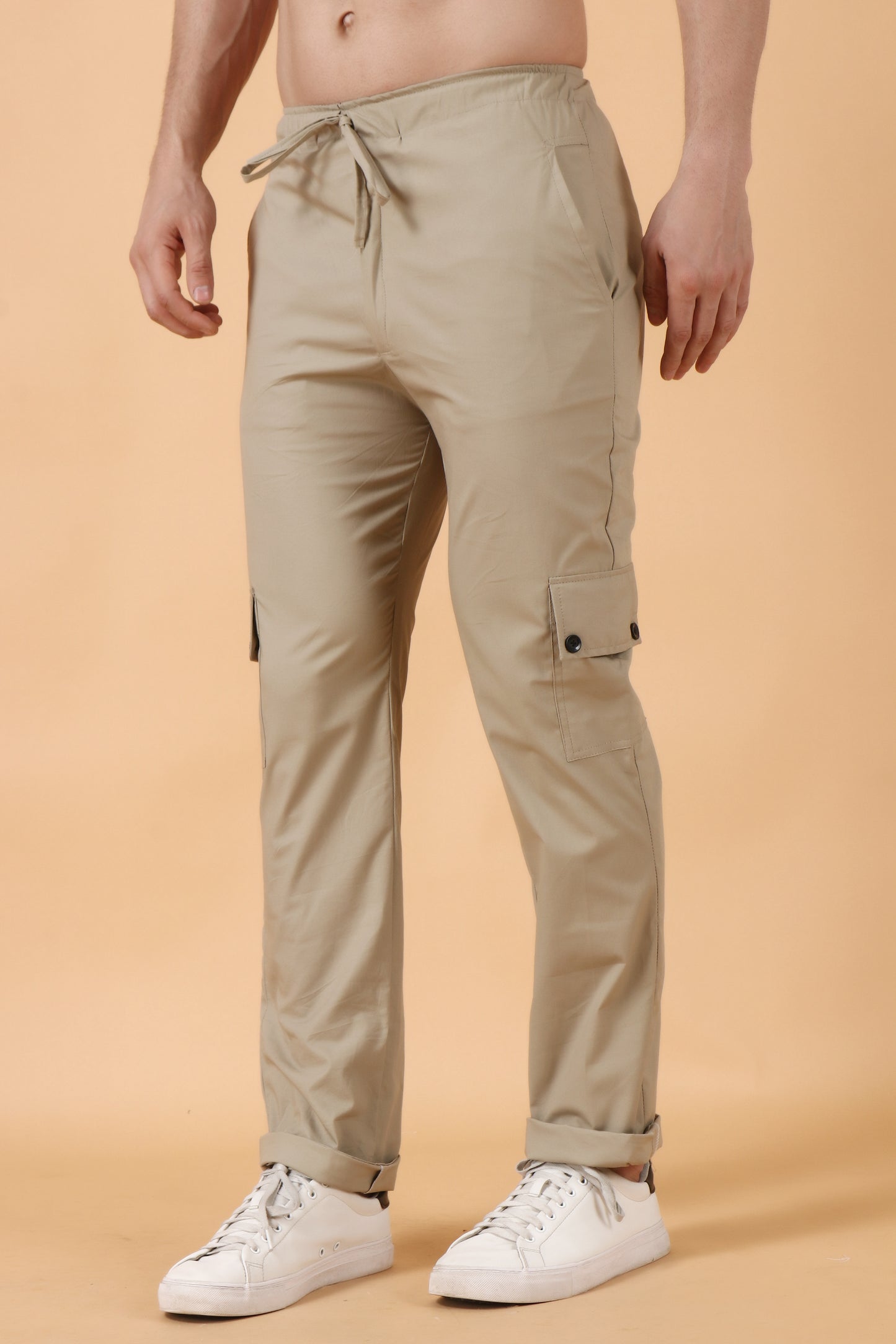 Beige Stretchable Cargo Pants