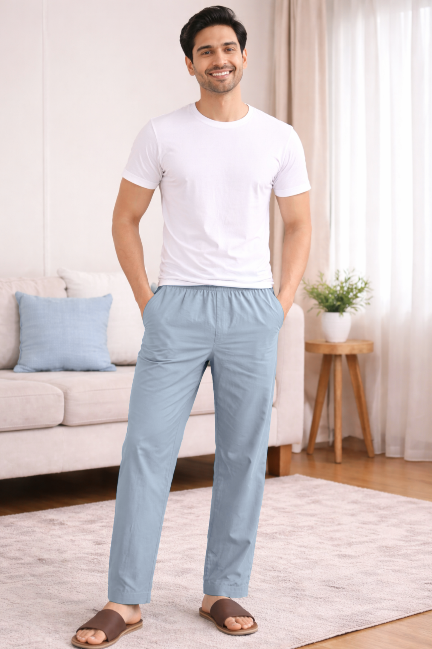Powder Blue Cotton Pant Pajama