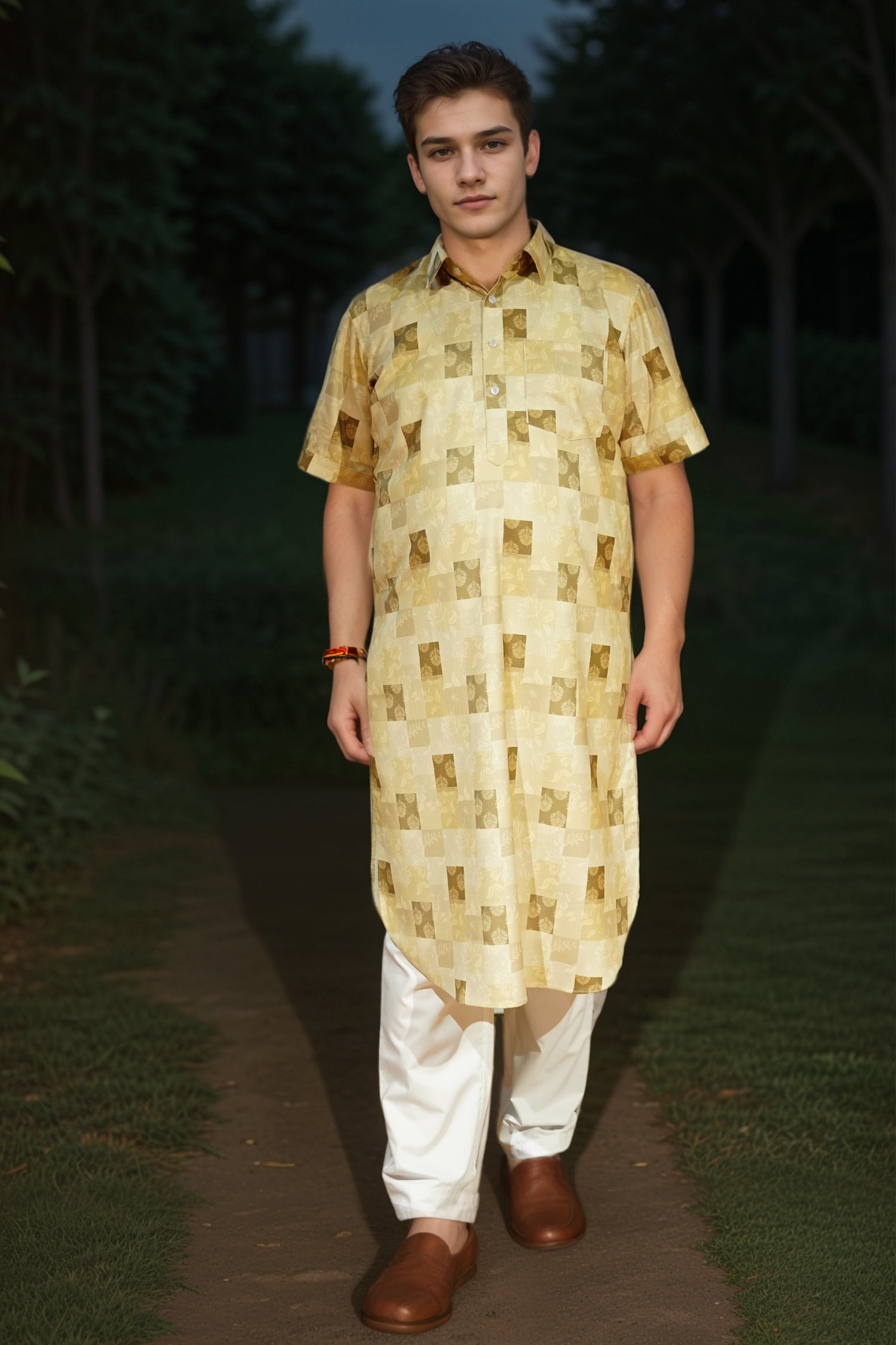 Buy Plus Size ​Creamy Lemon Printed Kurta Pajama At Apella | Sizes XS to 10 XL | India | Free Delivery | Customized