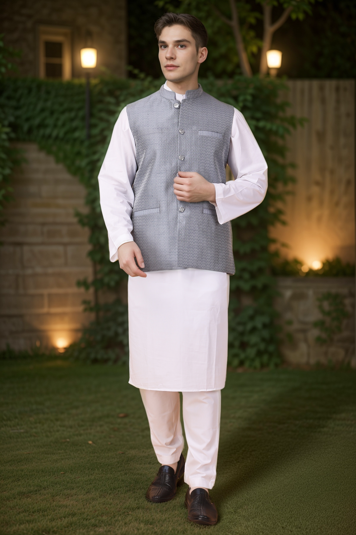 Buy Plus Size ​Silken Brocade Kurta Vasket Set At Apella | Sizes XS to 10 XL | India | Free Delivery | Customized