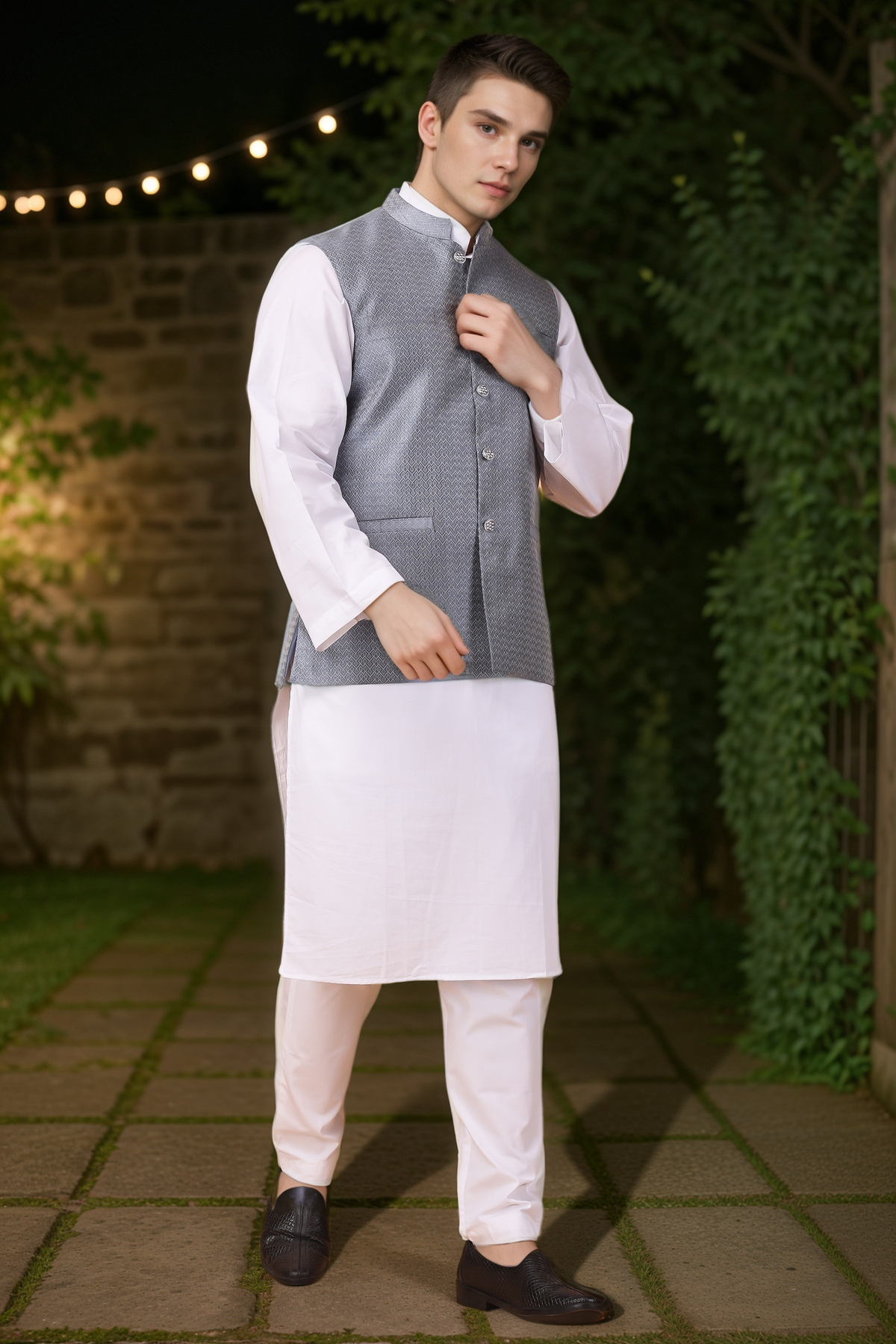 Buy Plus Size ​Silken Brocade Kurta Vasket Set At Apella | Sizes XS to 10 XL | India | Free Delivery | Customized