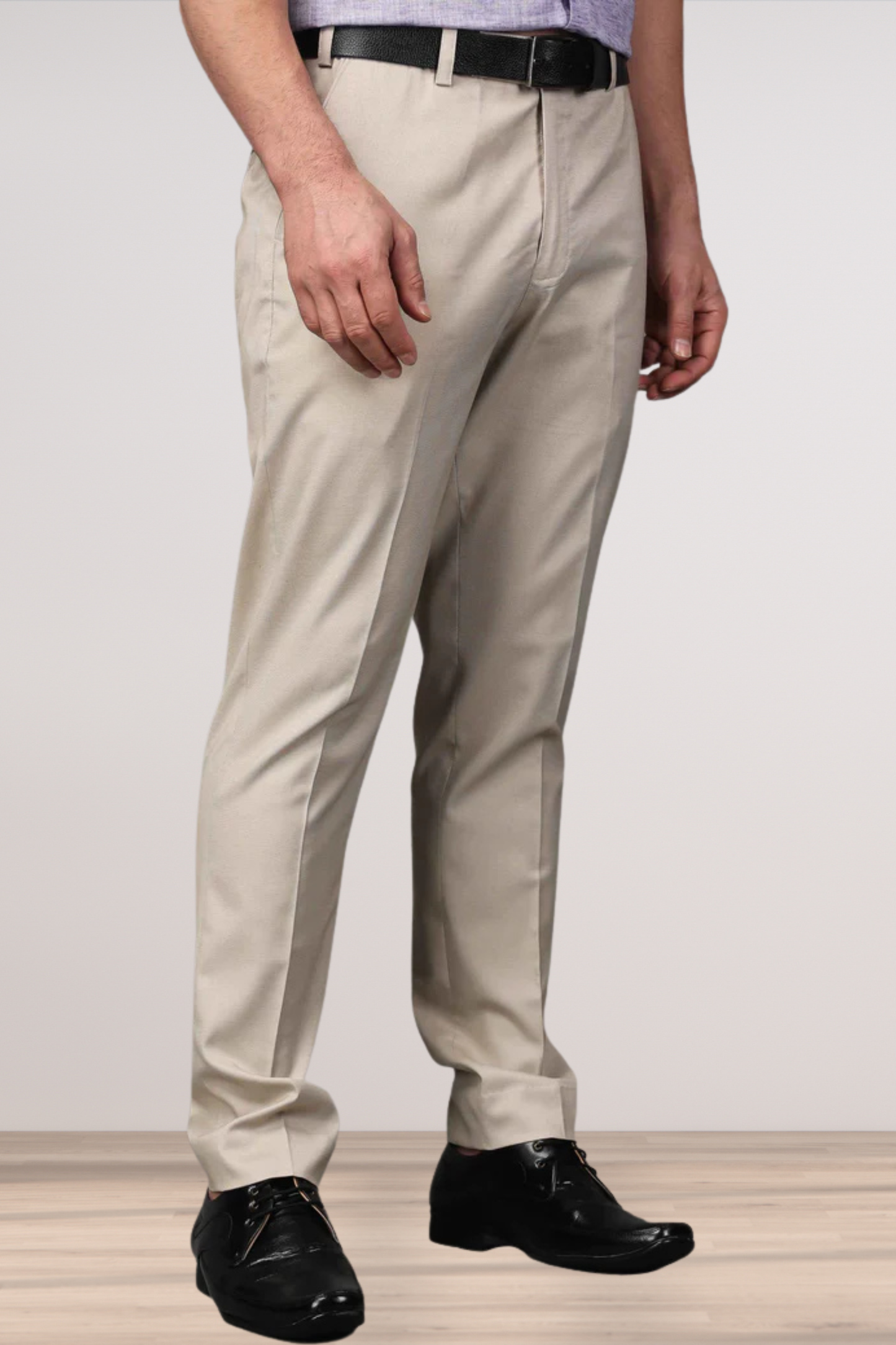 Caramel Beige Textured Stretch Trousers