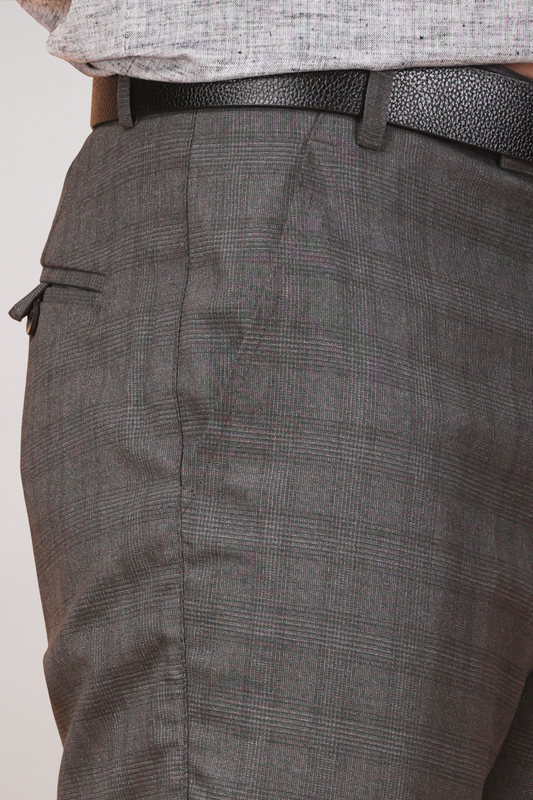 Shadow Grey Checked Formal Trousers