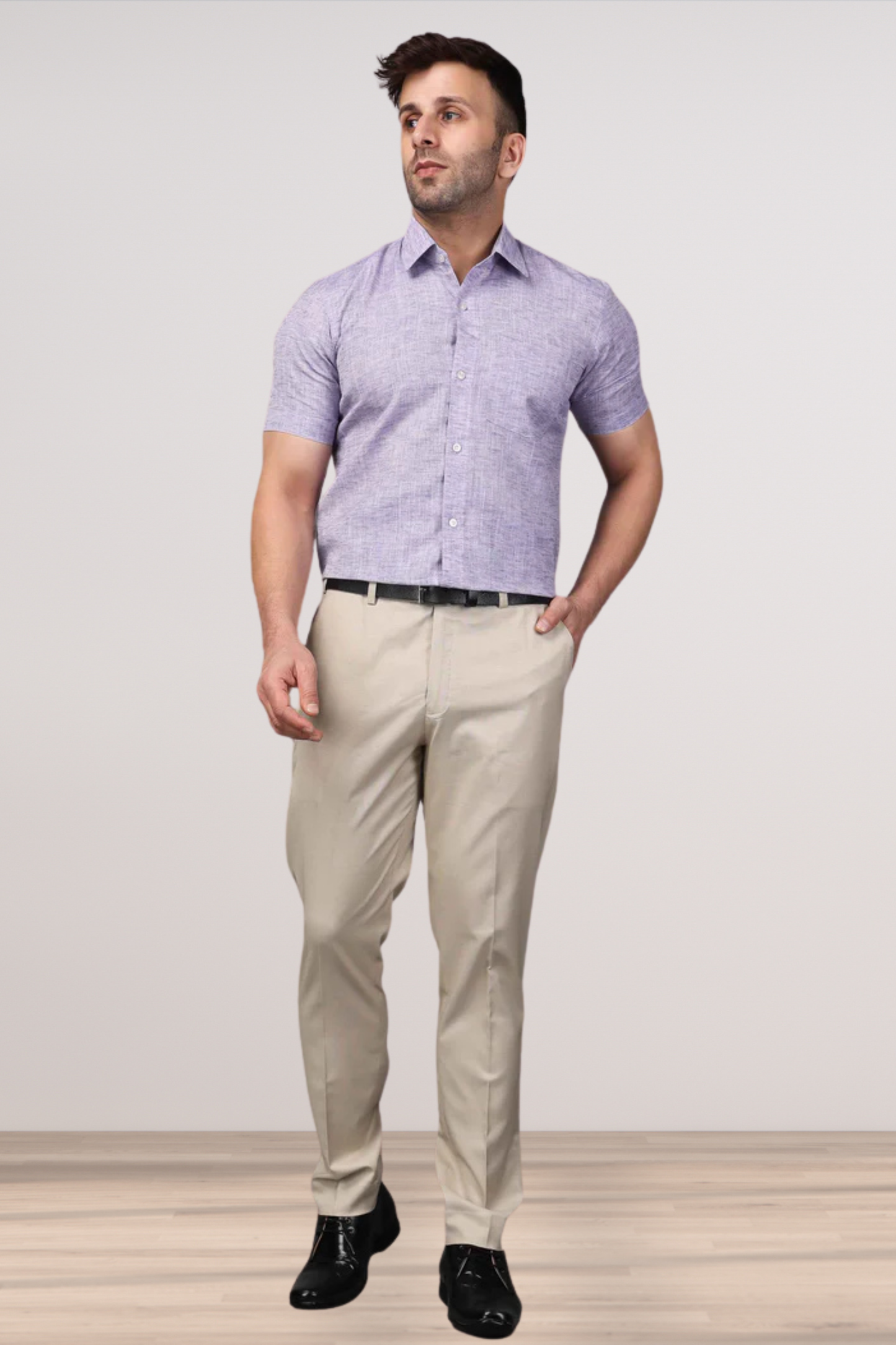 Caramel Beige Textured Stretch Trousers