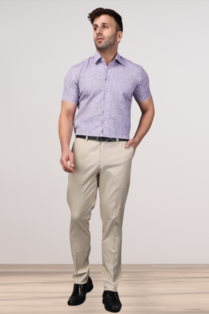 Caramel Beige Textured Stretch Trousers