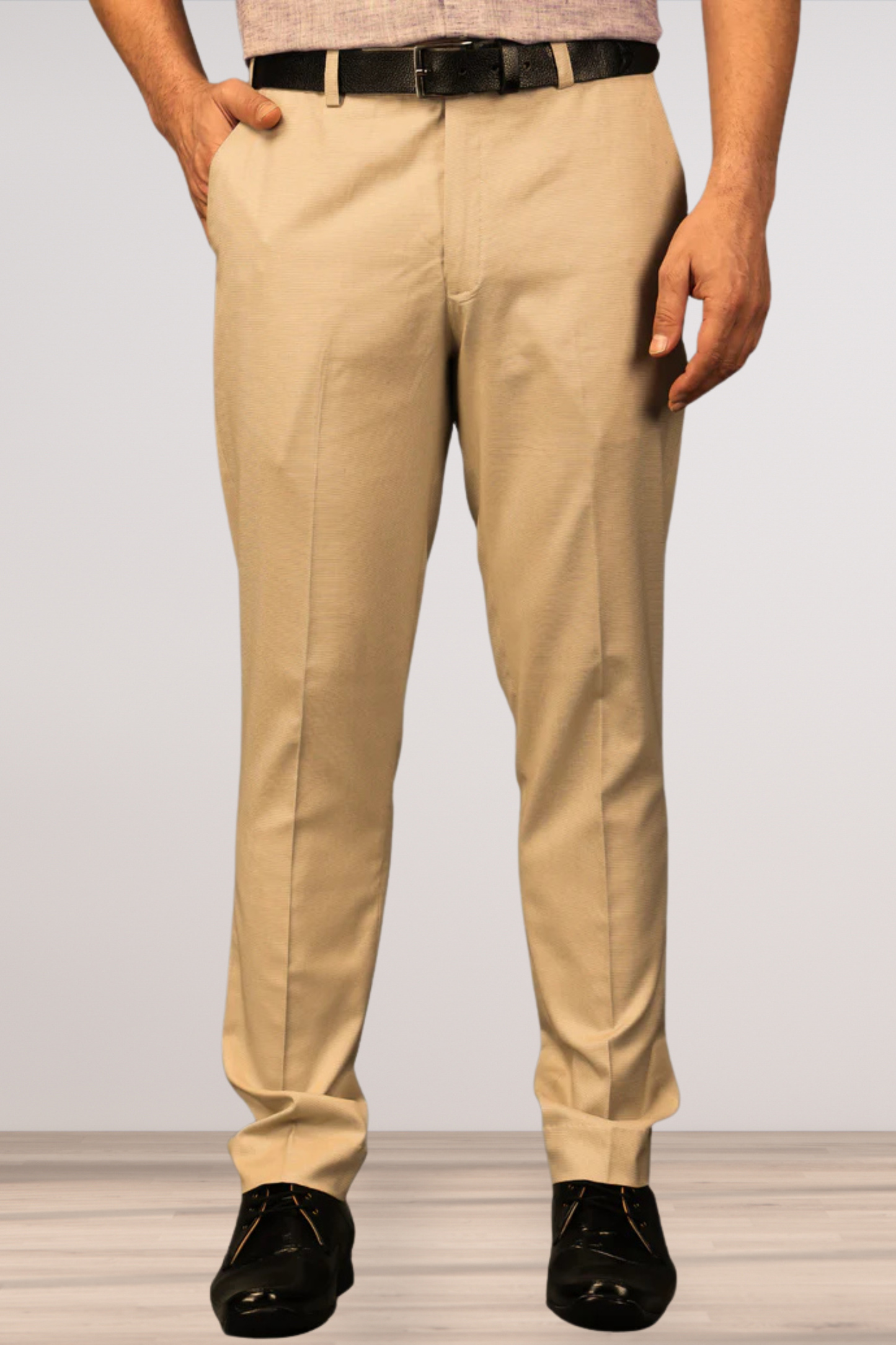 Maple Beige Textured Stretch Trousers