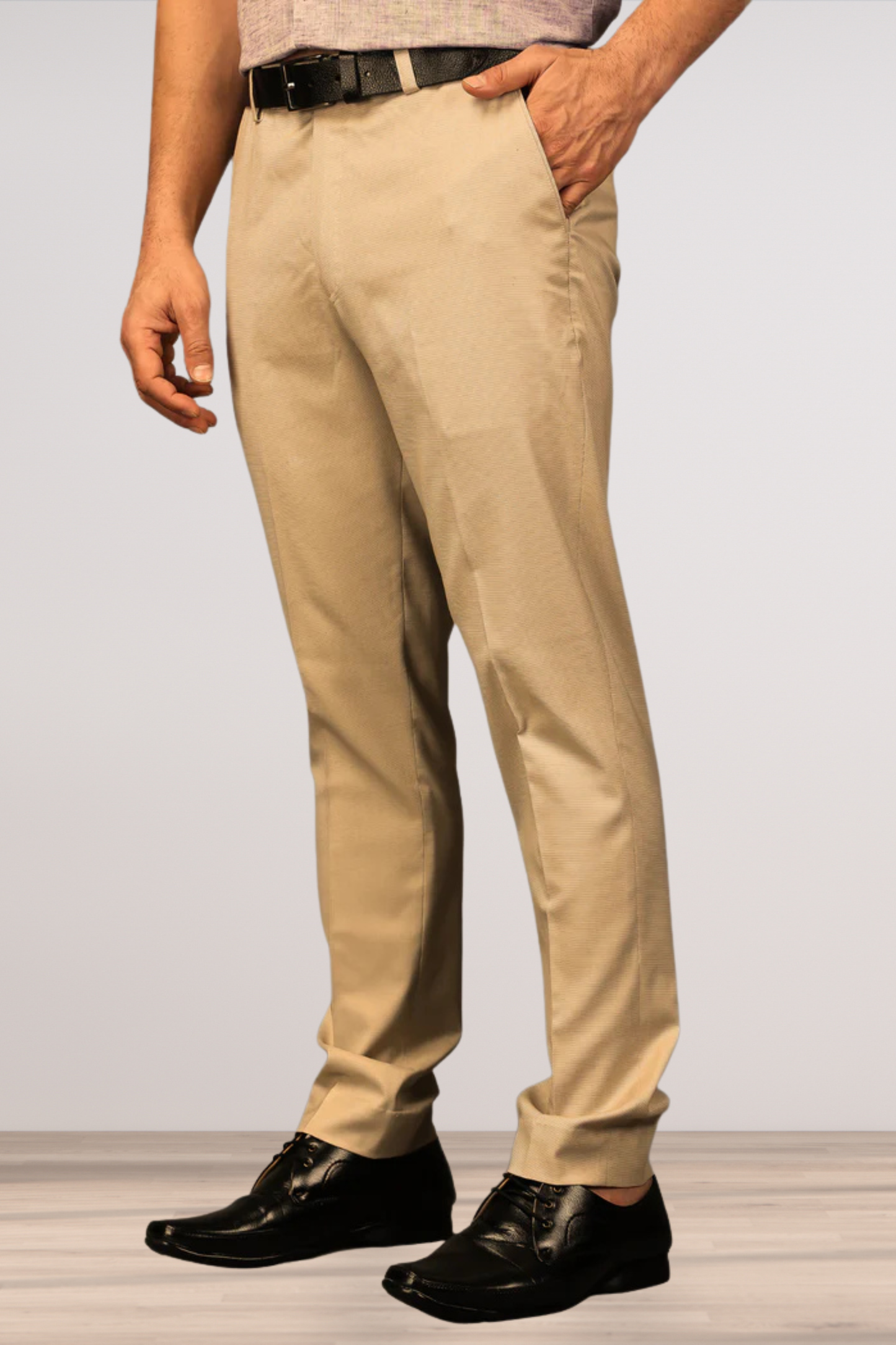 Maple Beige Textured Stretch Trousers