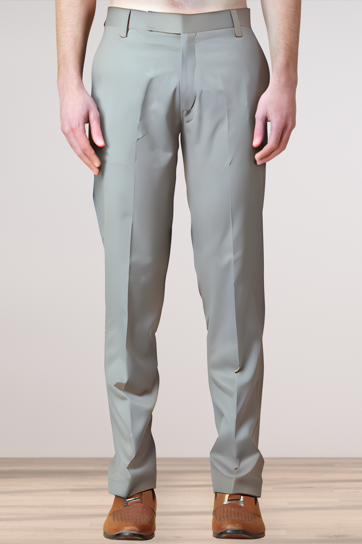 Stone Grey Solid Stretch Trouser