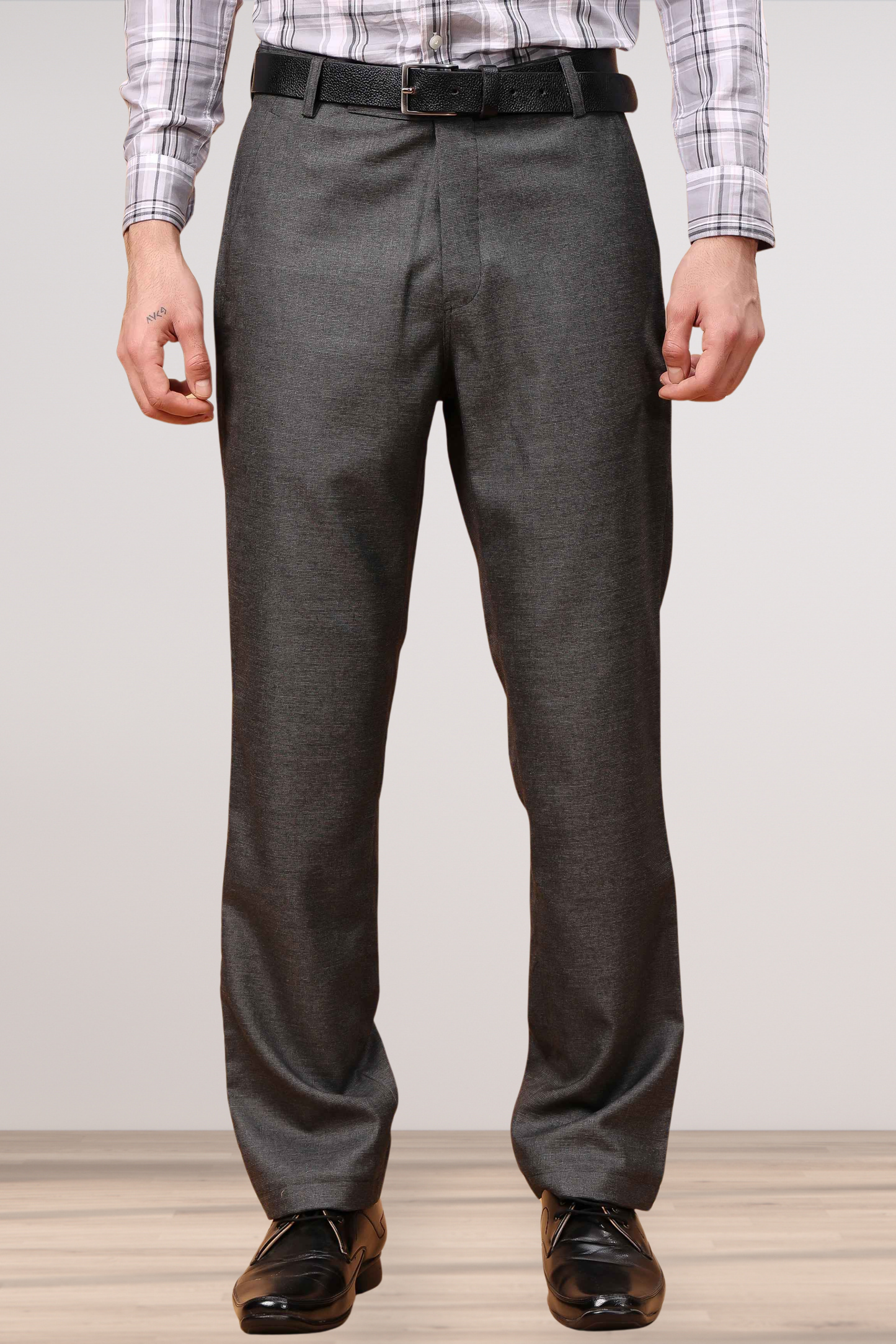 Smoke Grey Textured Stretch Trousers