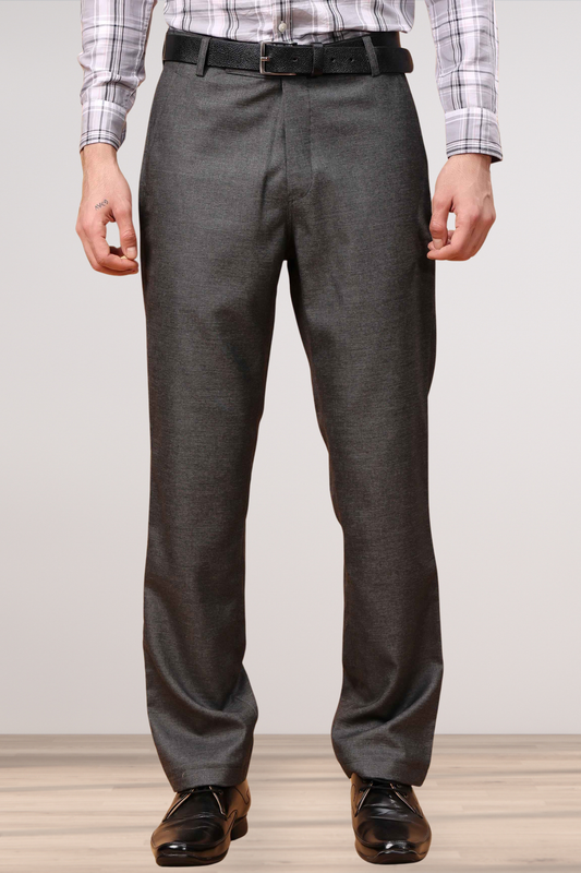 Smoke Grey Textured Stretch Trousers