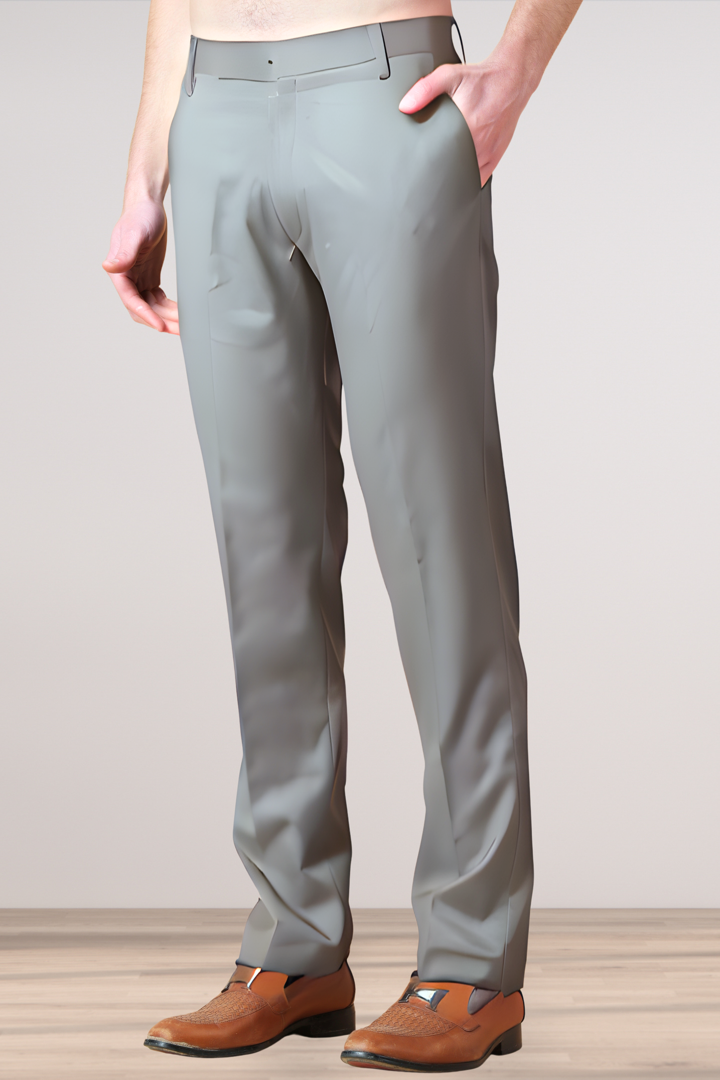 Stone Grey Solid Stretch Trouser