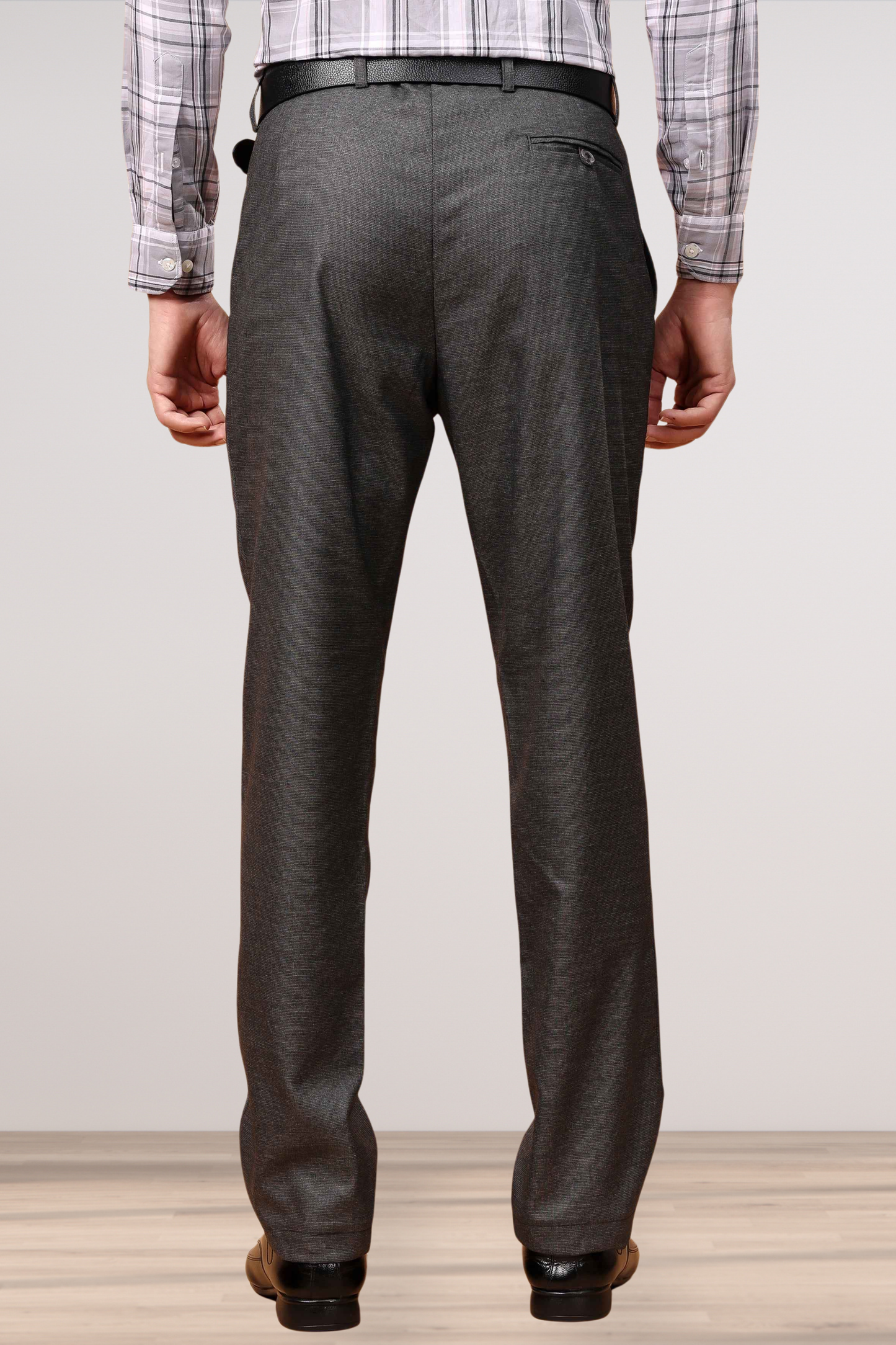 Smoke Grey Textured Stretch Trousers