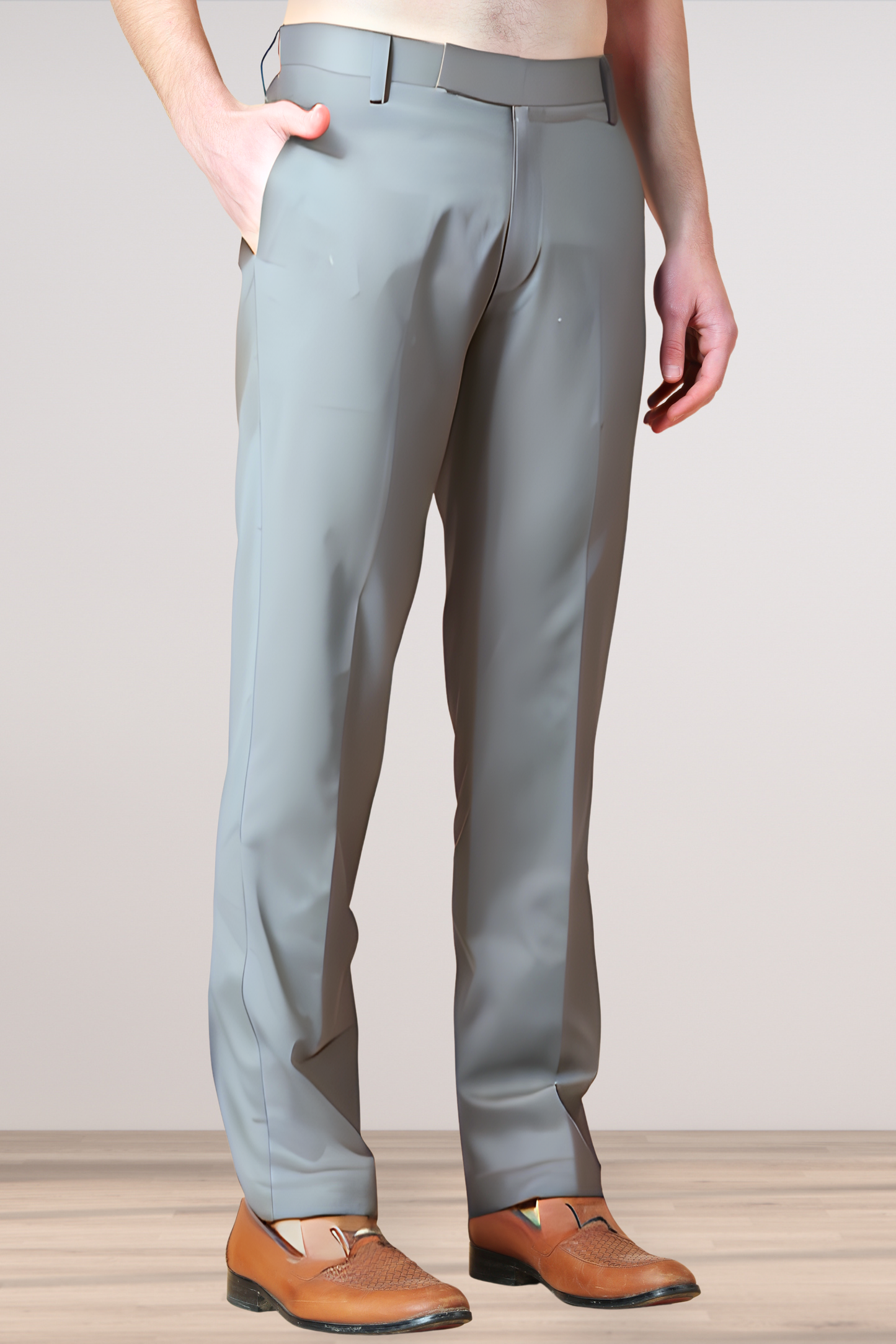 Stone Grey Solid Stretch Trouser