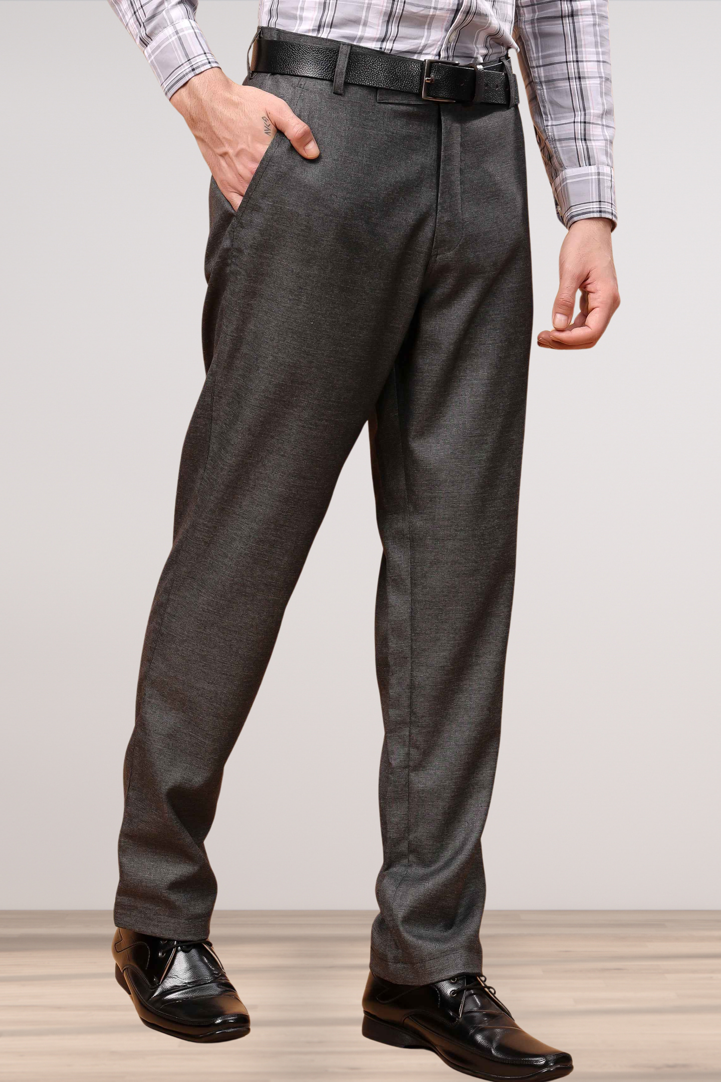 Smoke Grey Textured Stretch Trousers