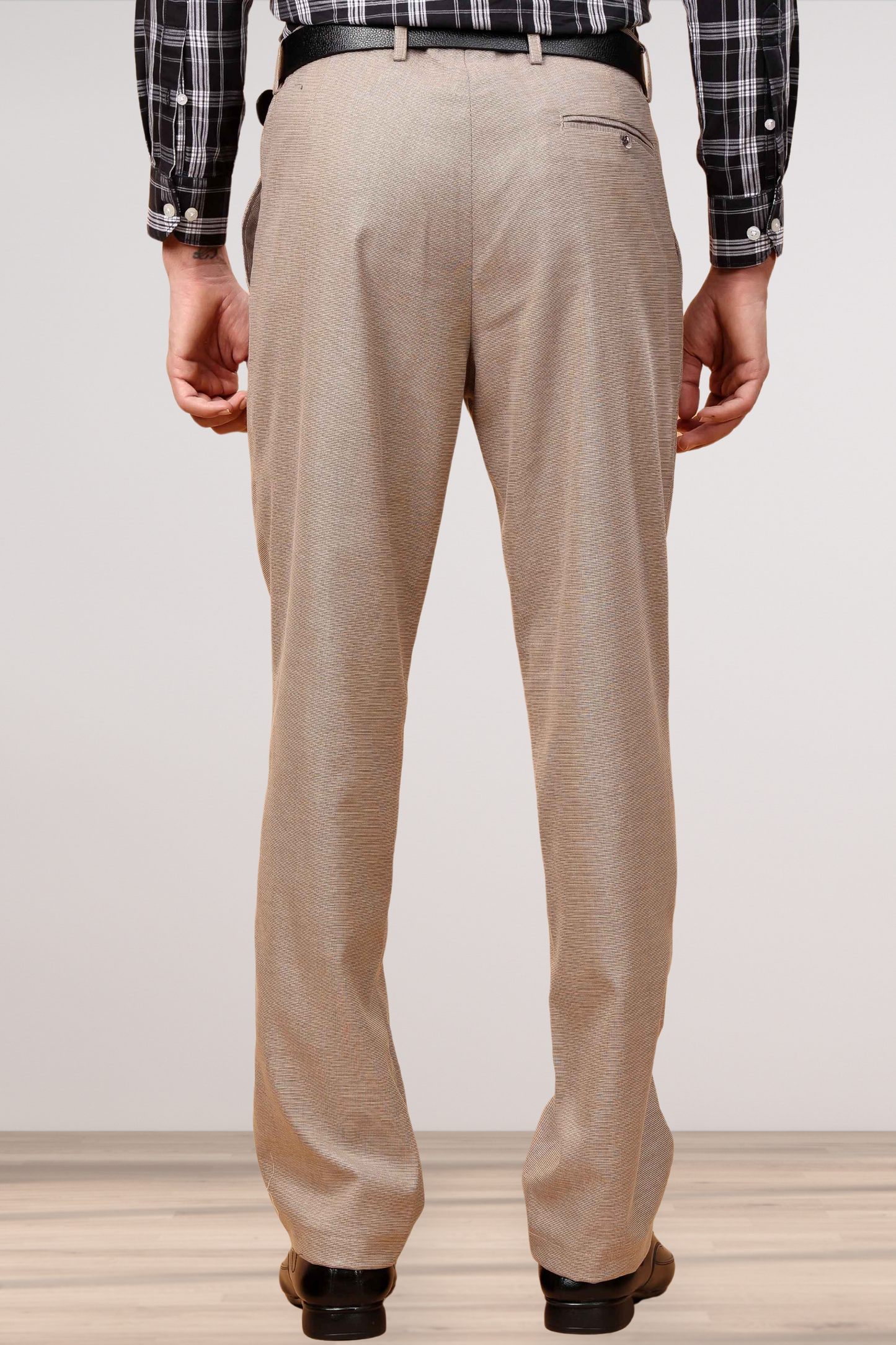 Almond Beige Textured Stretch Trousers