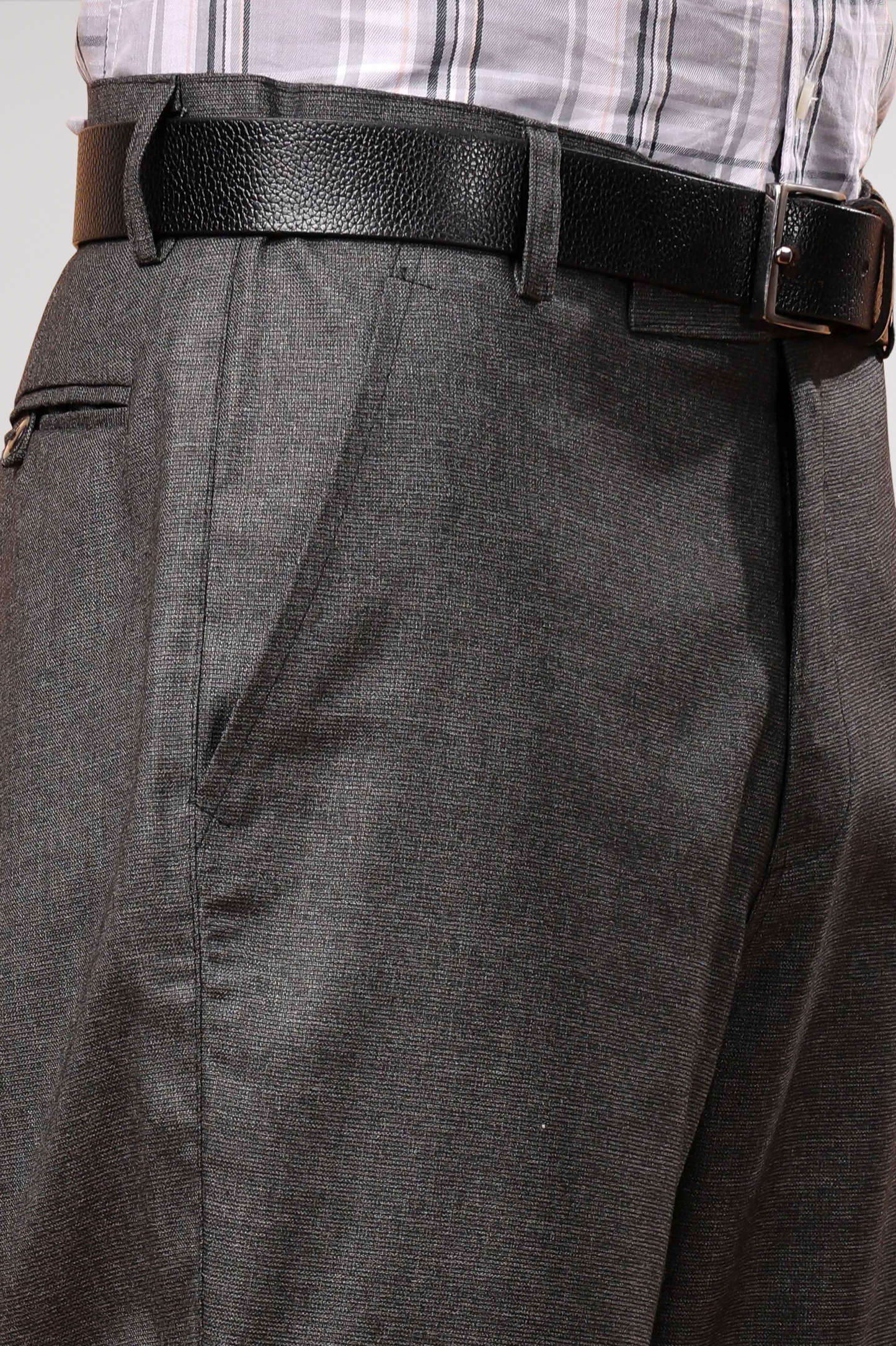 Smoke Grey Textured Stretch Trousers