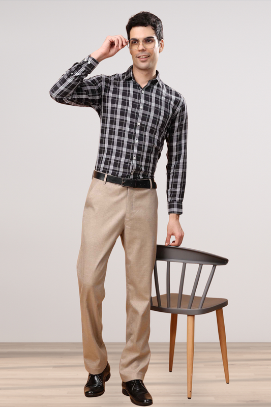 Almond Beige Textured Stretch Trousers