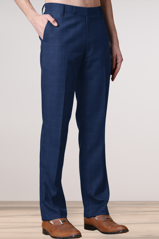 Navy Checked Formal Trousers