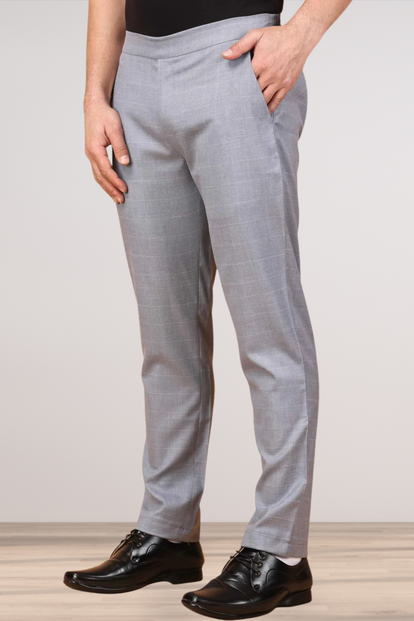 Silver Grey Checked Comfort Fit Trousers