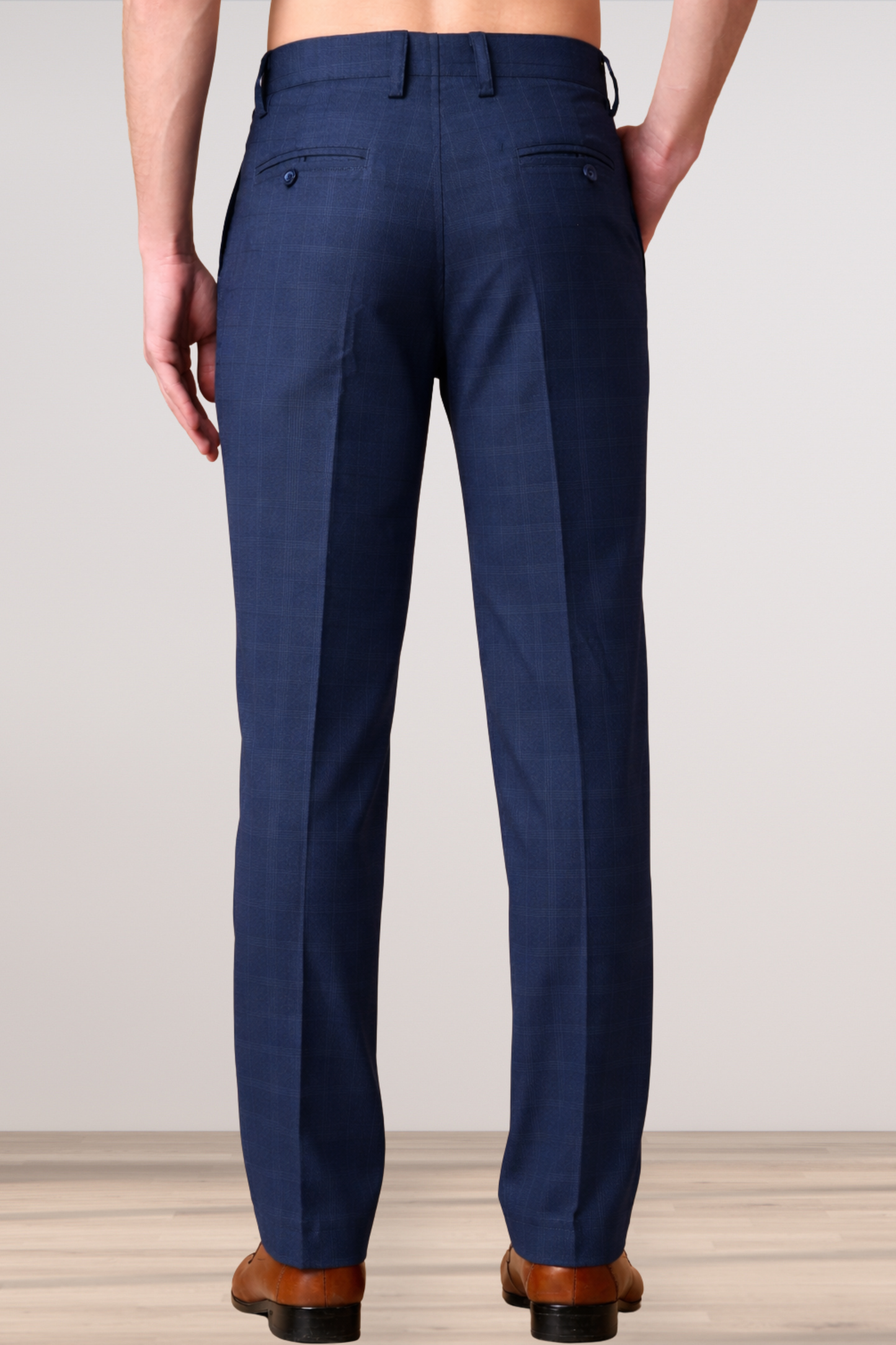 Navy Checked Formal Trousers