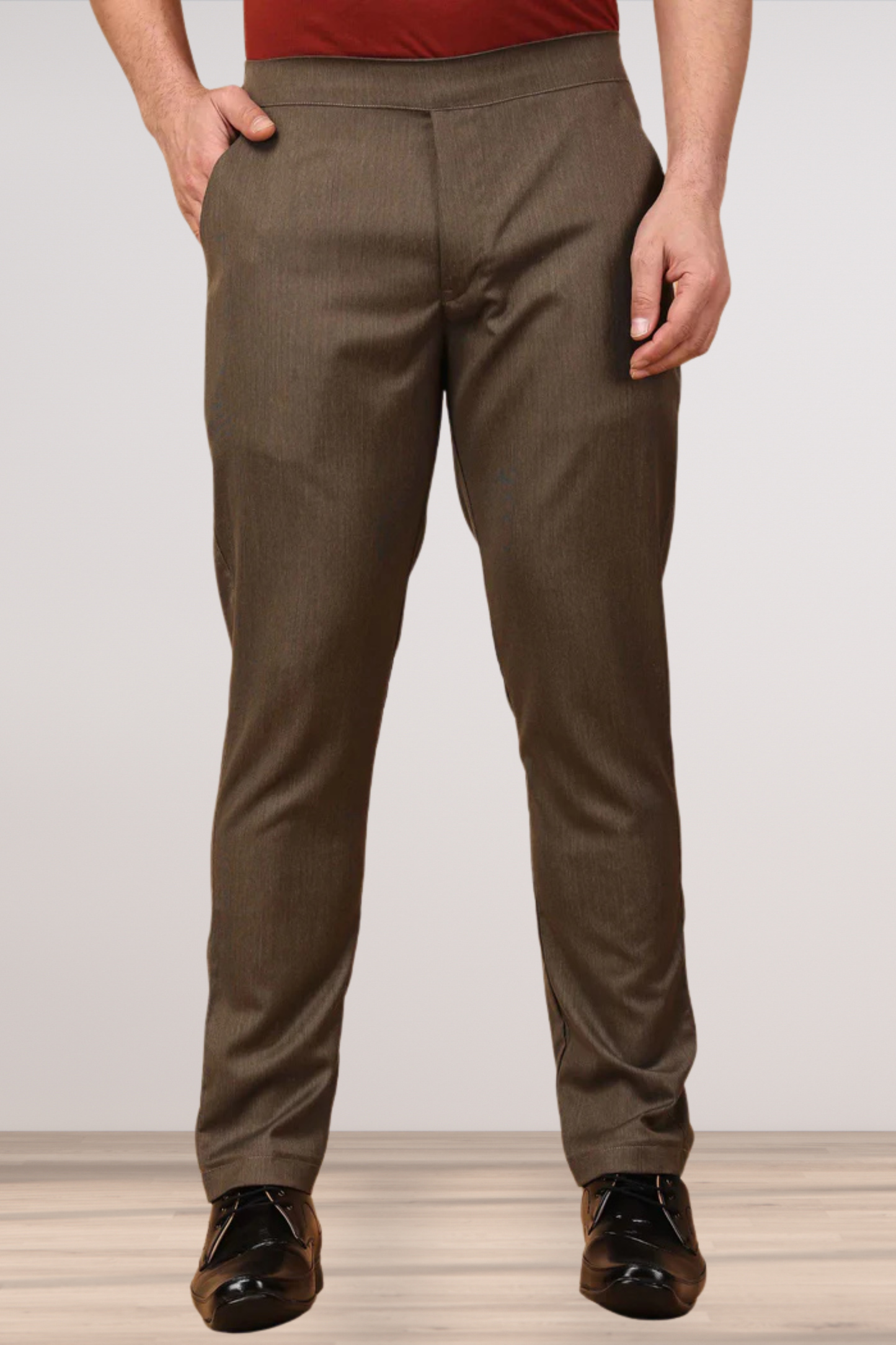 Cinnamon Textured Comfort Fit Trousers