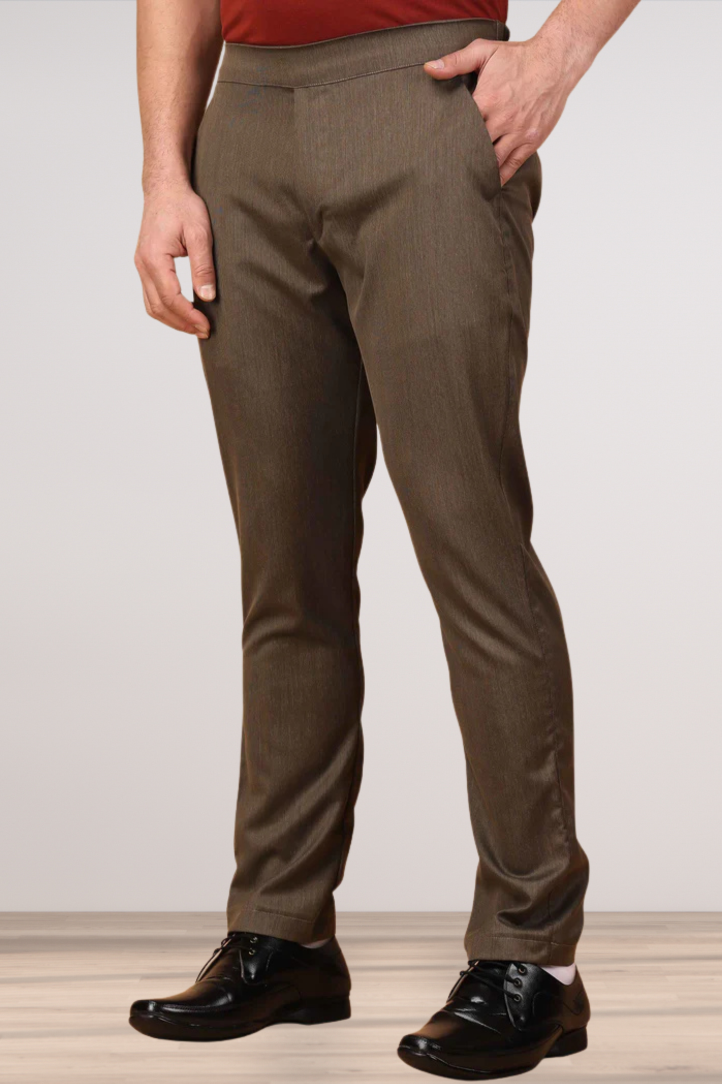 Cinnamon Textured Comfort Fit Trousers