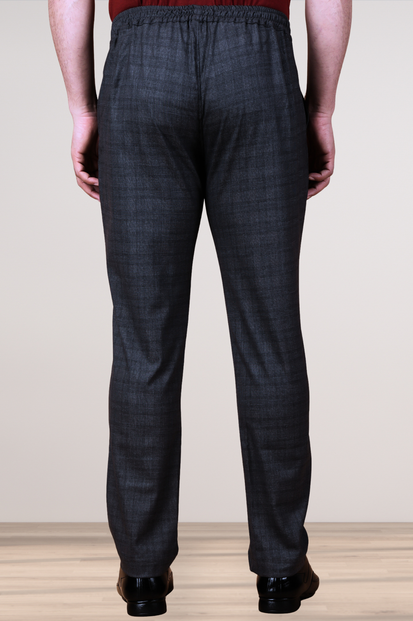 Midnight Black Checked Comfort Fit Trousers