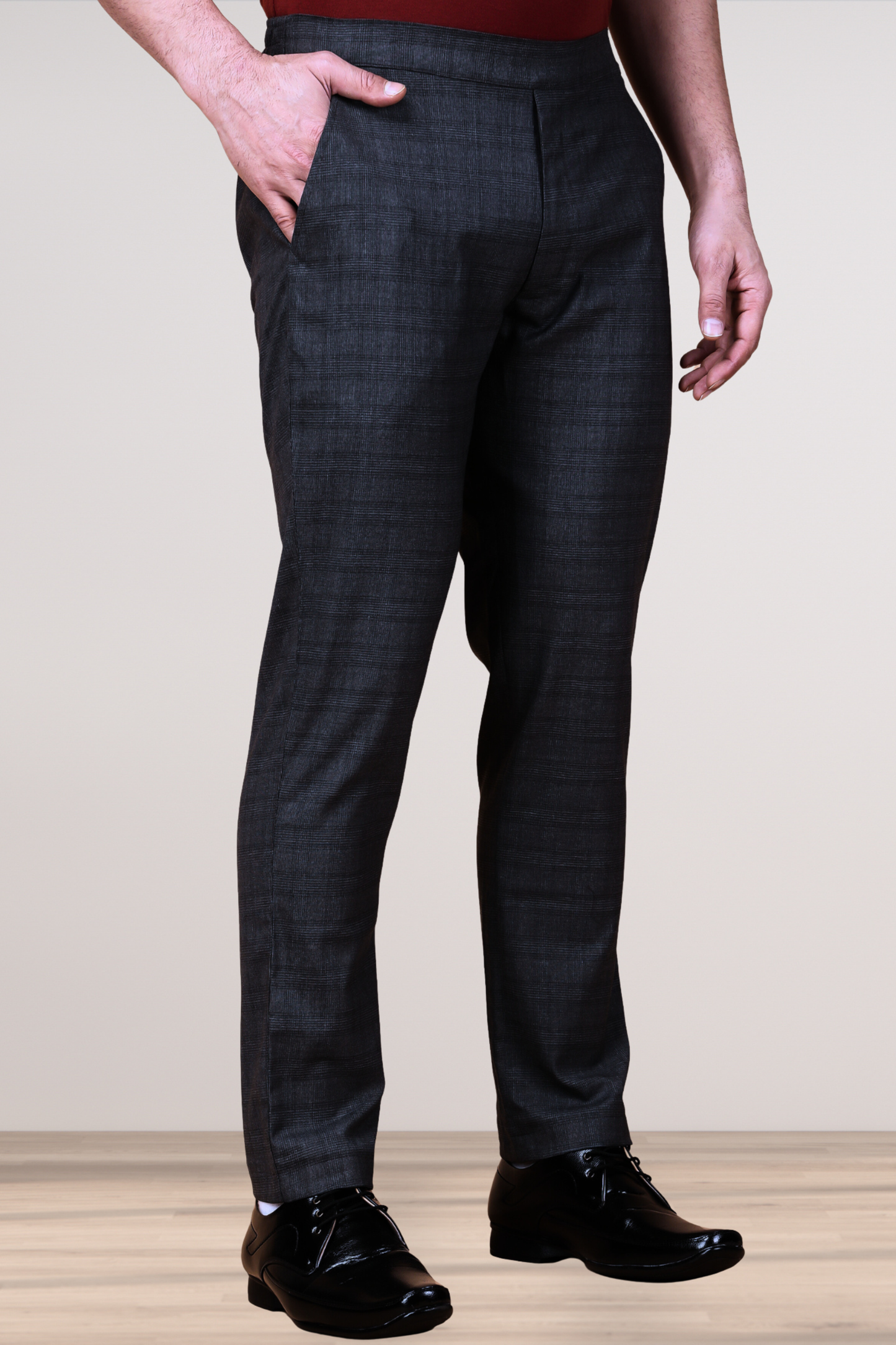 Midnight Black Checked Comfort Fit Trousers