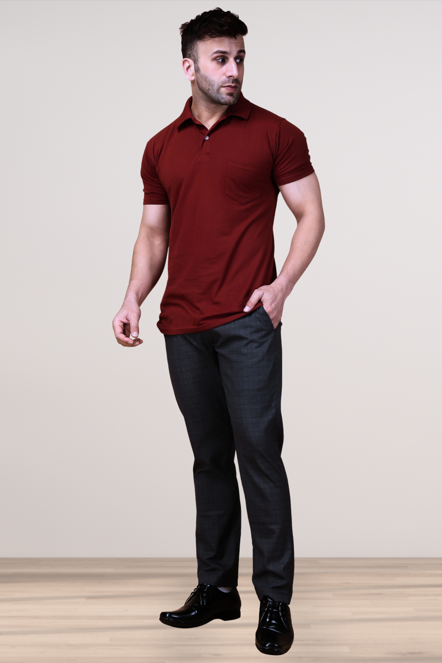 Midnight Black Checked Comfort Fit Trousers