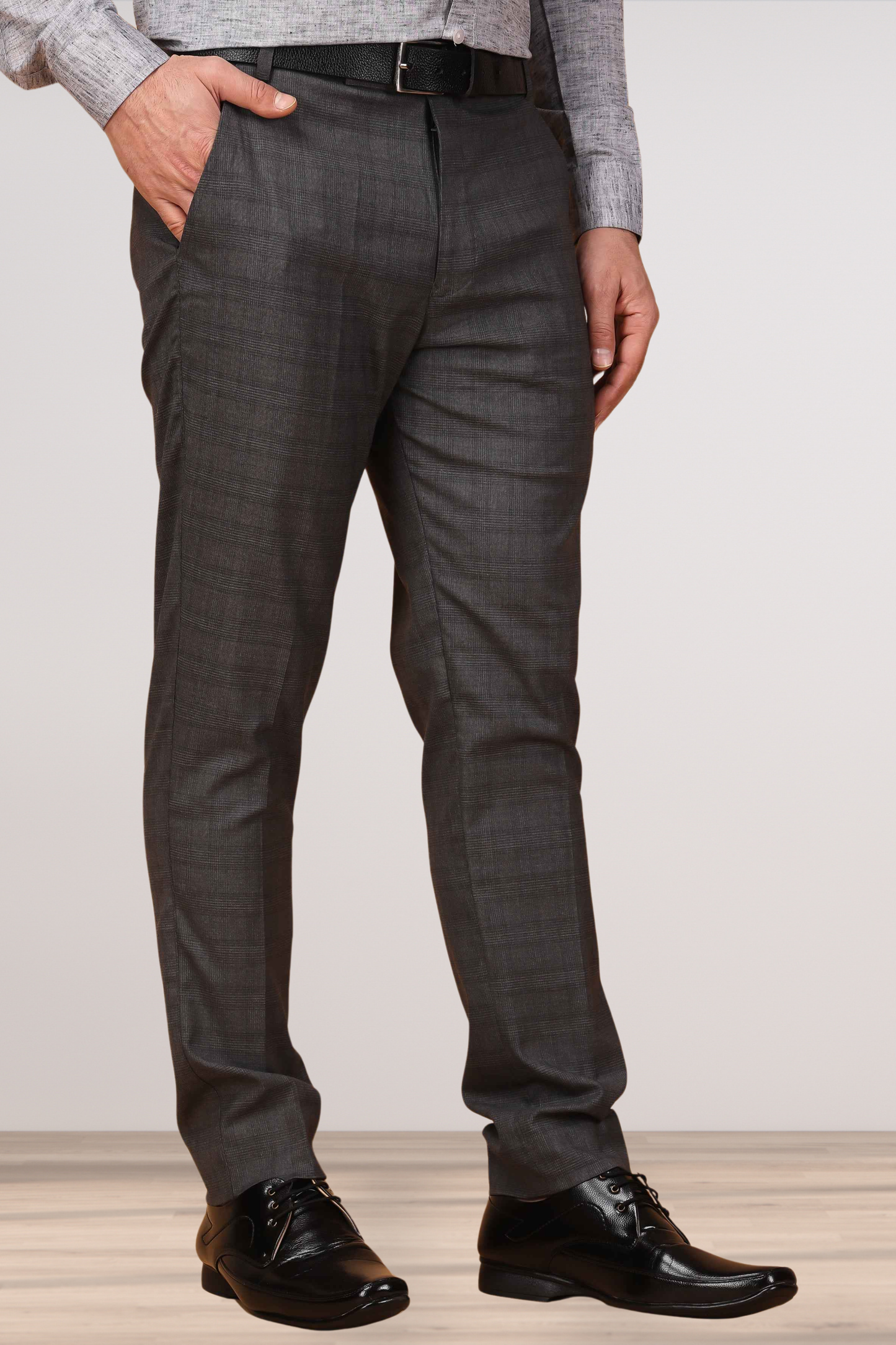 Charcoal Grey Checked Formal Trousers