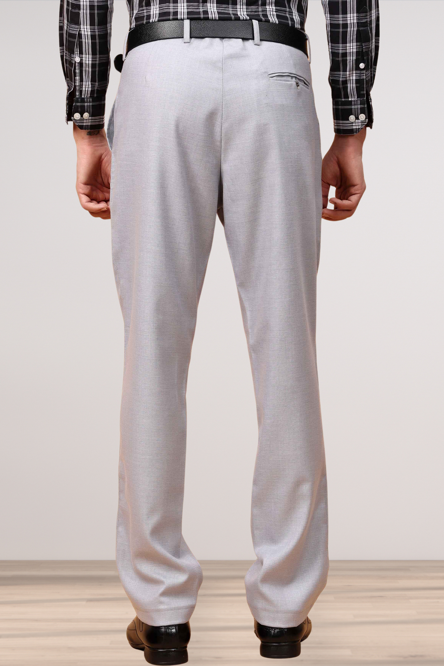 Grey Textured Stretch Trousers