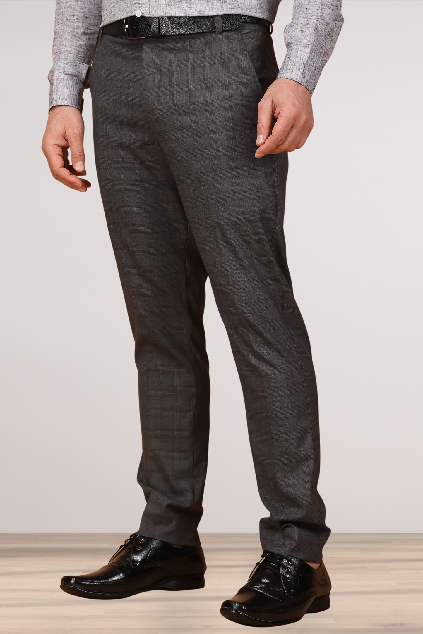 Charcoal Grey Checked Formal Trousers