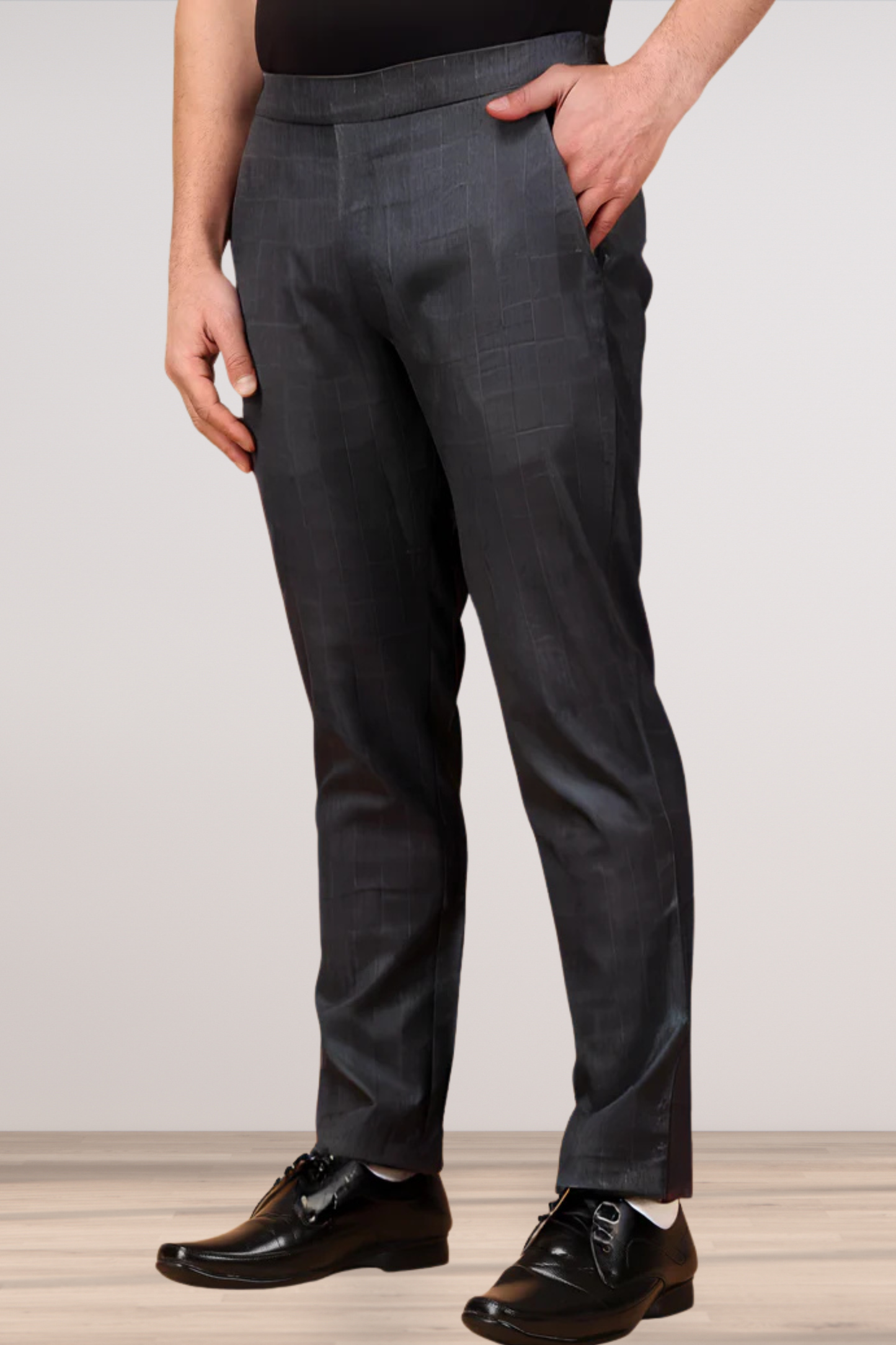 Smoke Black Checked Comfort Fit Trousers