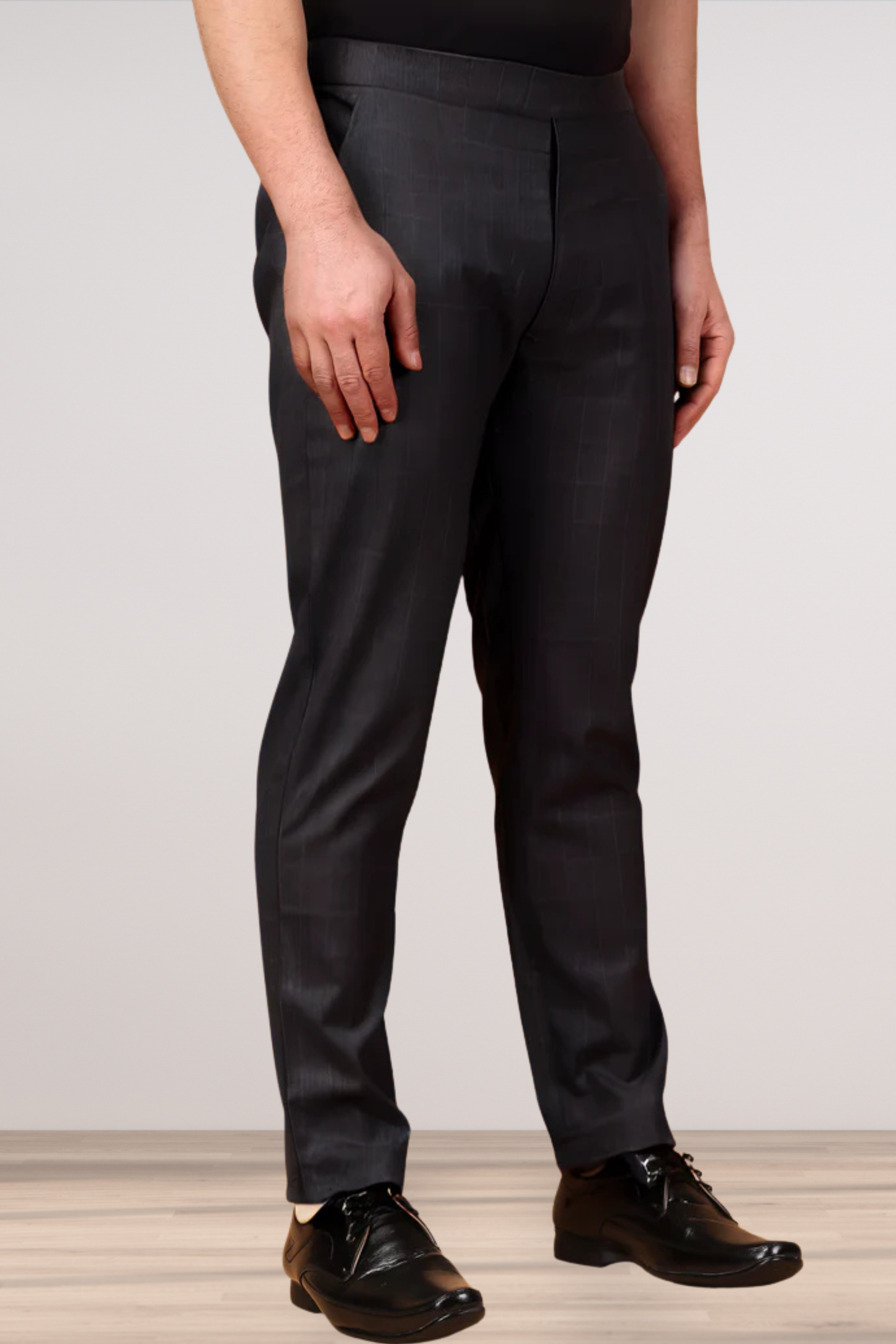 Smoke Black Checked Comfort Fit Trousers