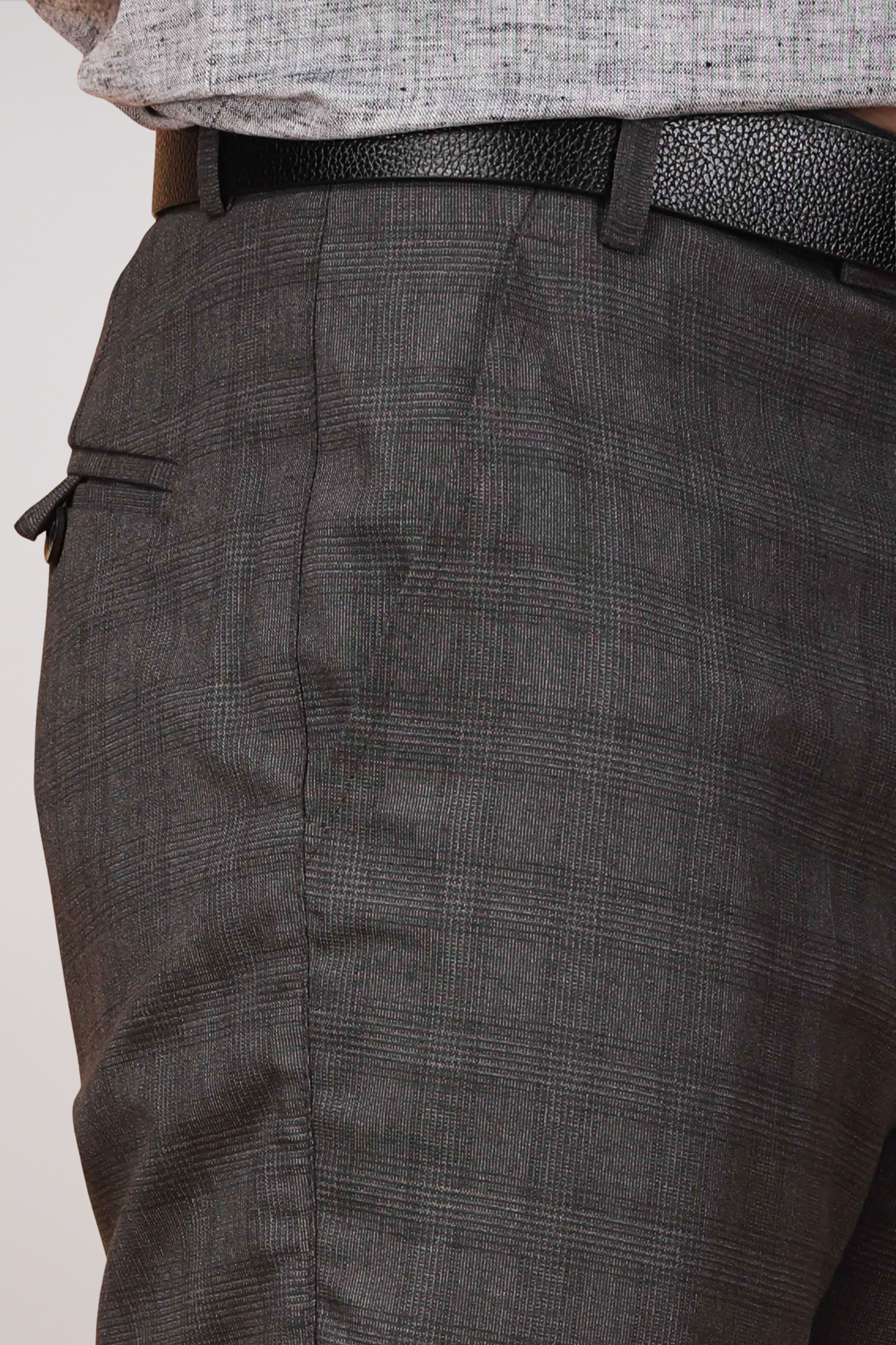 Charcoal Grey Checked Formal Trousers