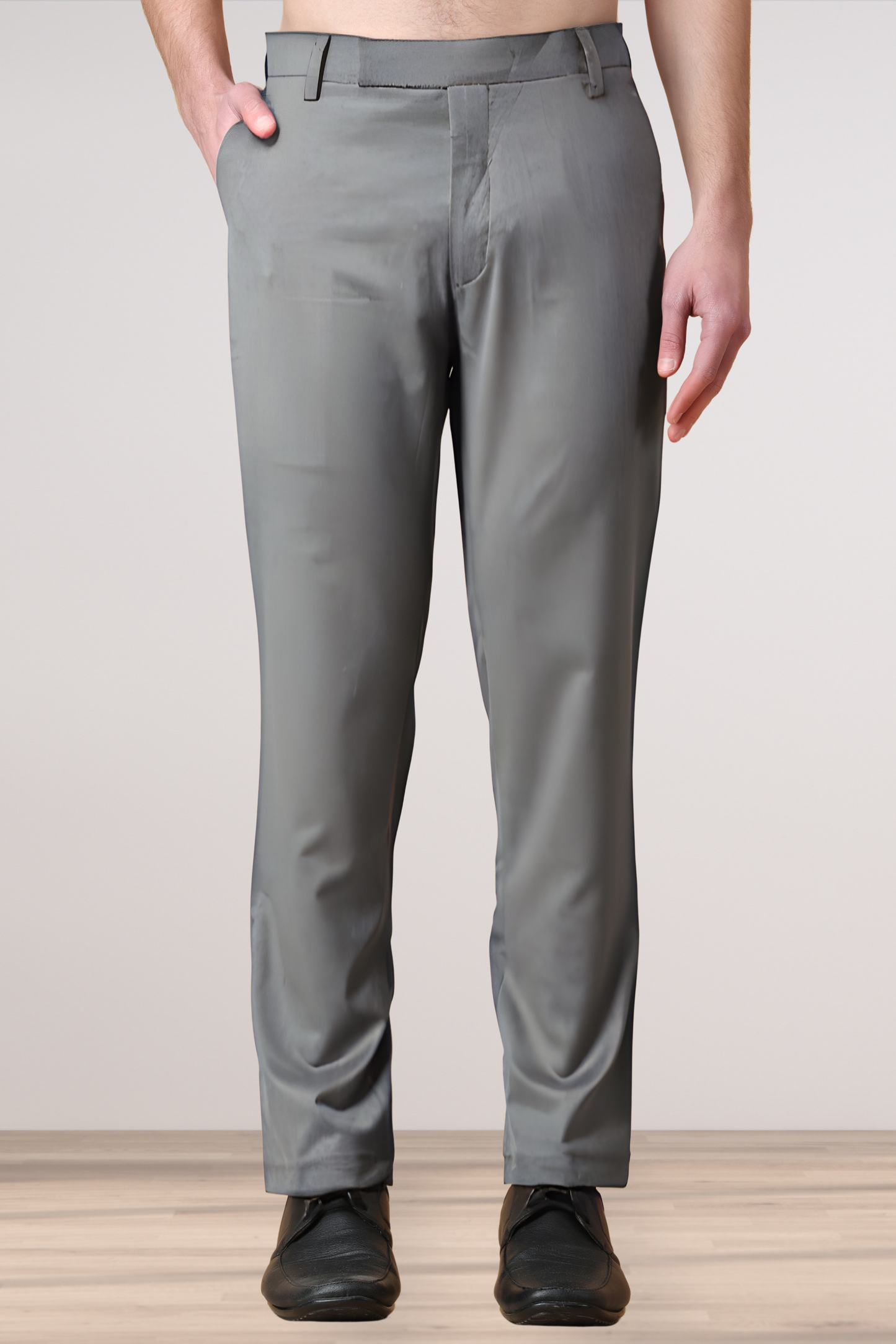 Slate Grey Solid Formal Trousers