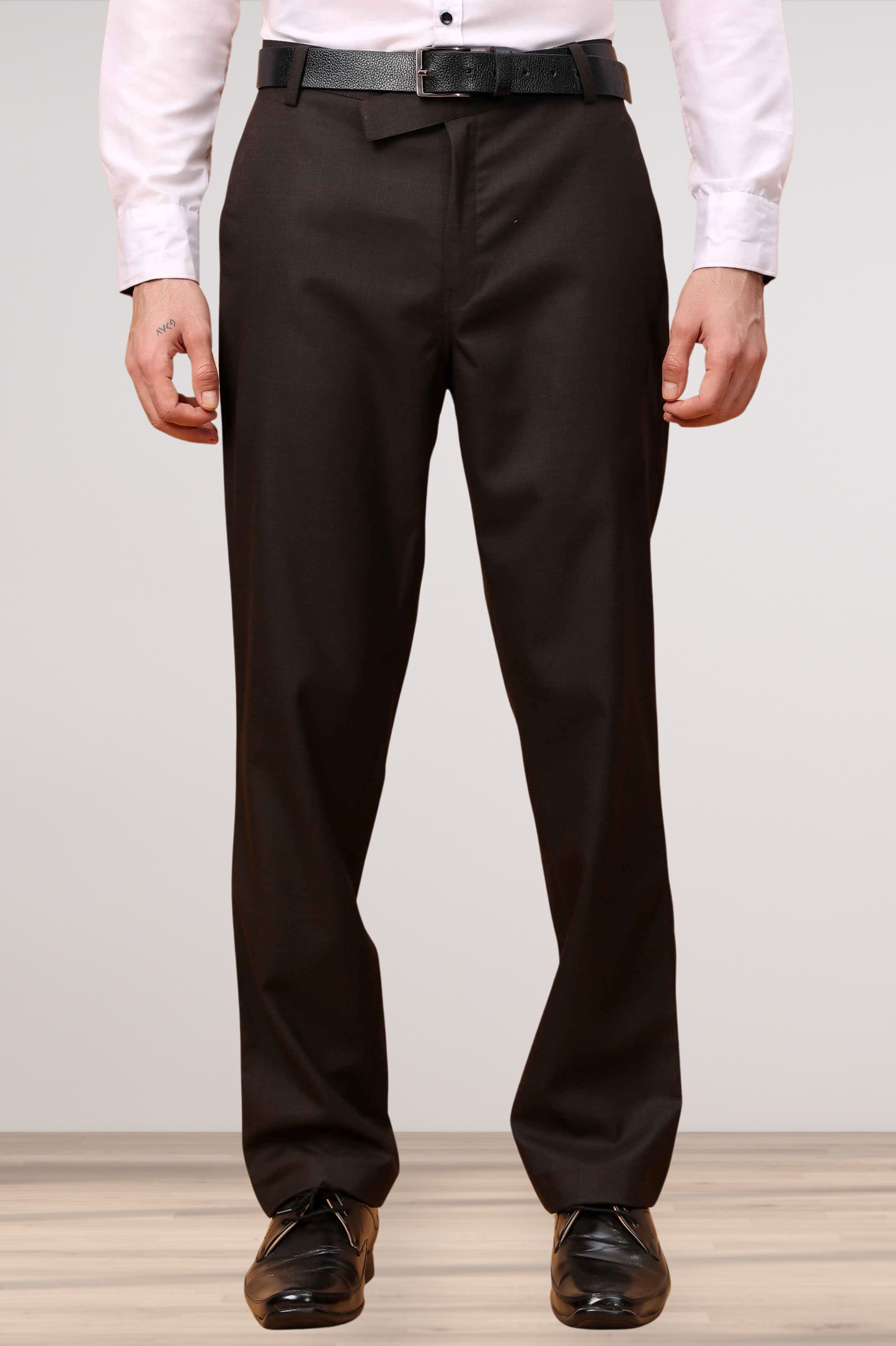 Brown Checked Formal Trousers