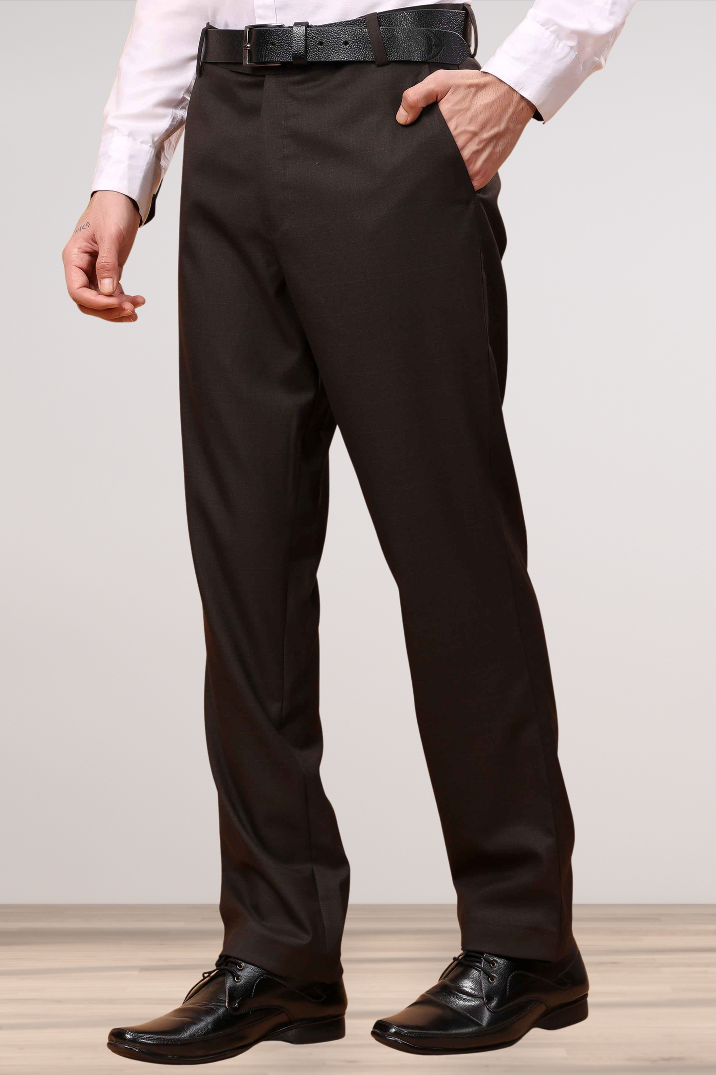 Brown Checked Formal Trousers