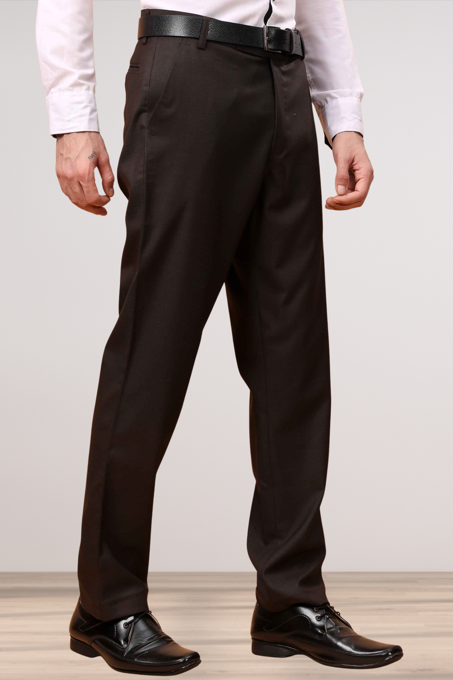 Brown Checked Formal Trousers