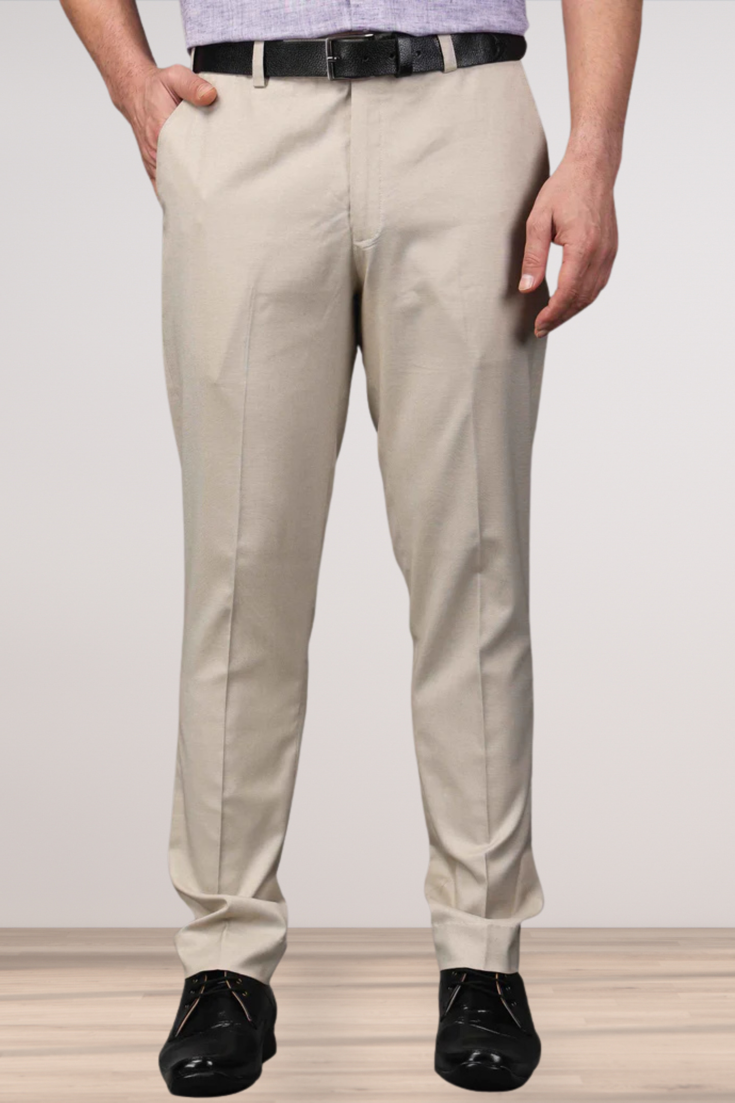 Caramel Beige Textured Stretch Trousers