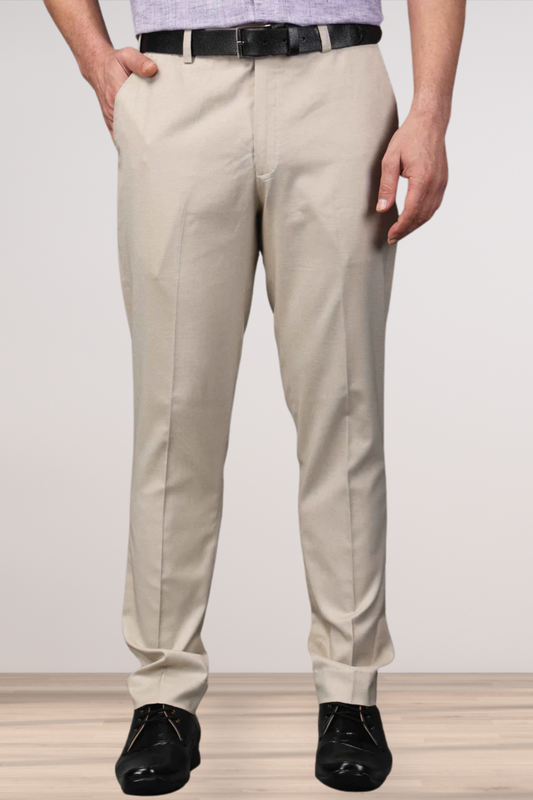 Caramel Beige Textured Stretch Trousers