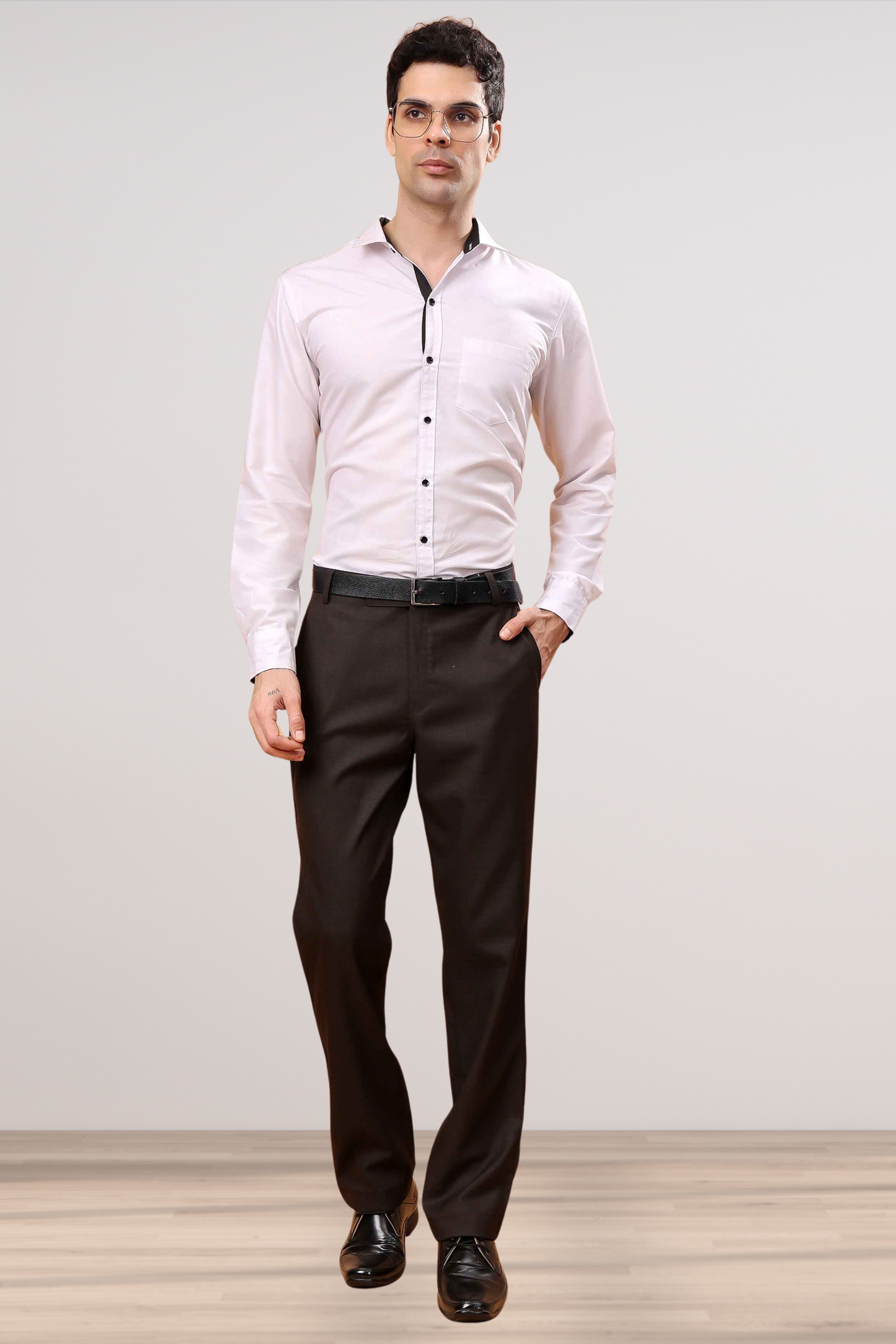 Brown Checked Formal Trousers