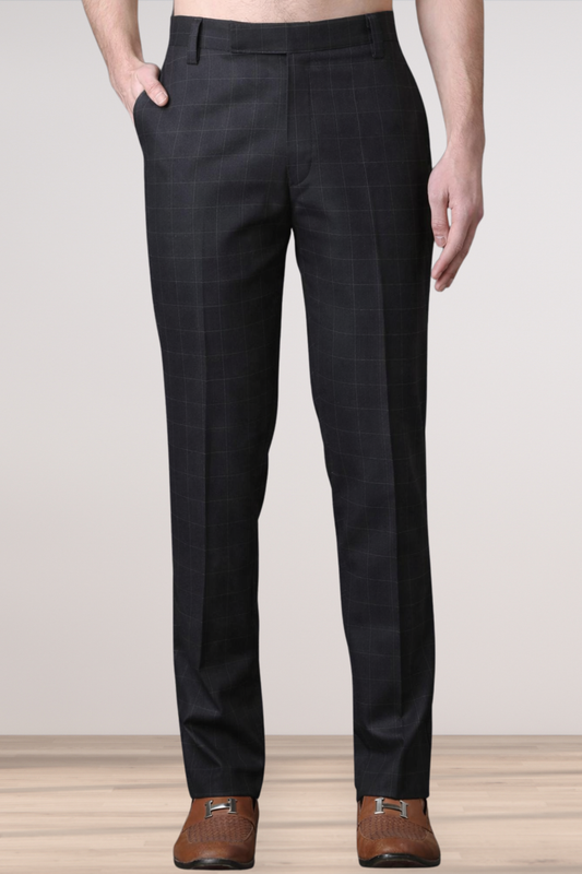 Smoke Black Checked Formal Trousers