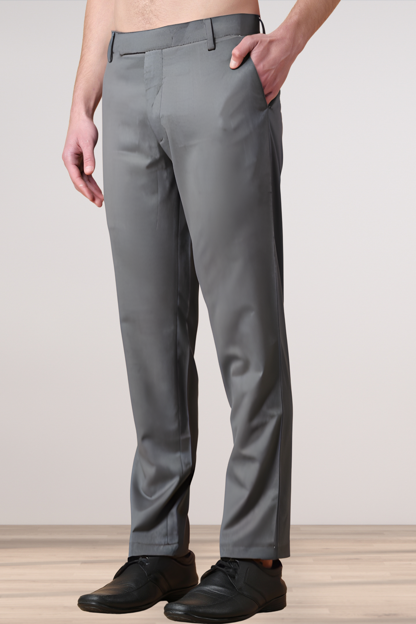 Slate Grey Solid Formal Trousers