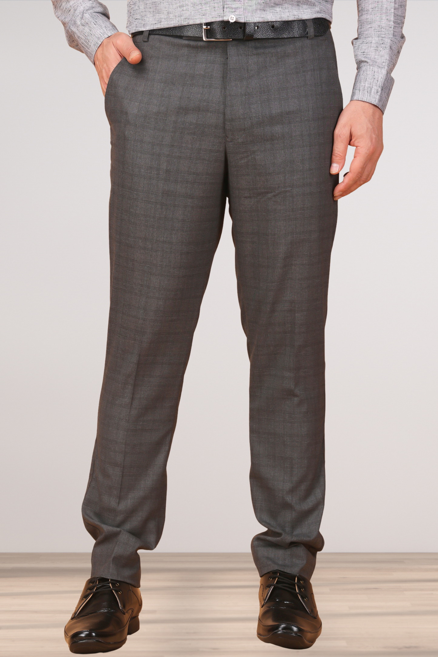 Shadow Grey Checked Formal Trousers