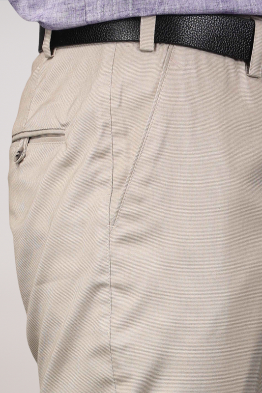 Caramel Beige Textured Stretch Trousers