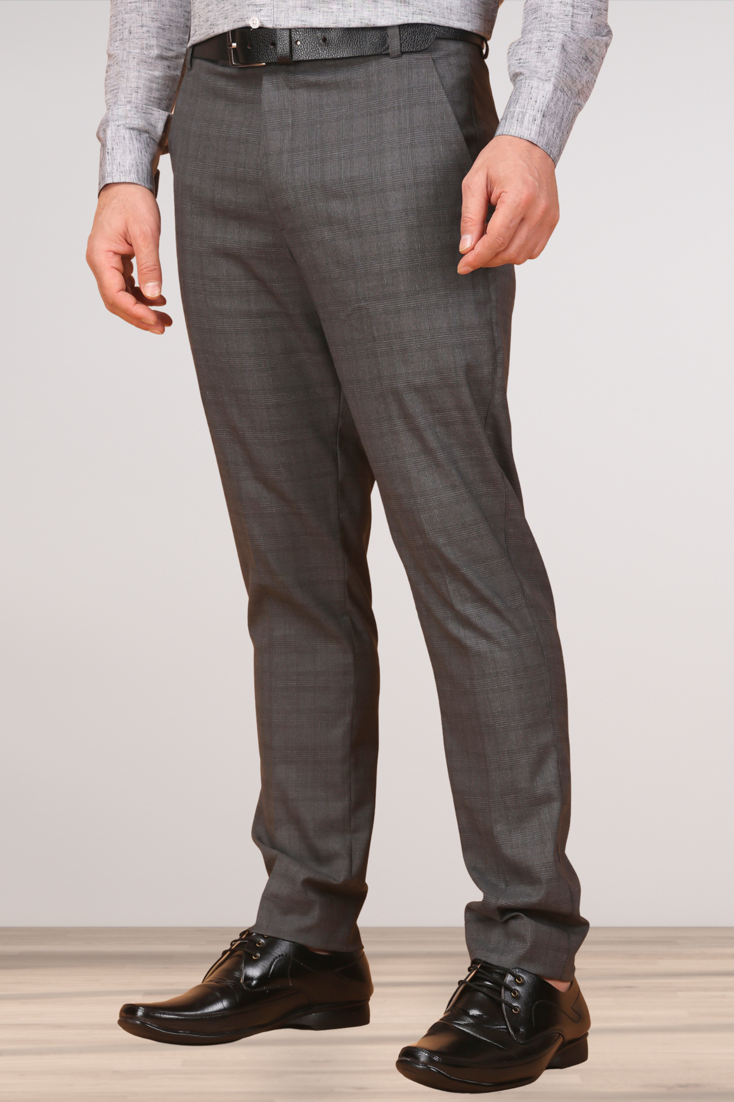Shadow Grey Checked Formal Trousers