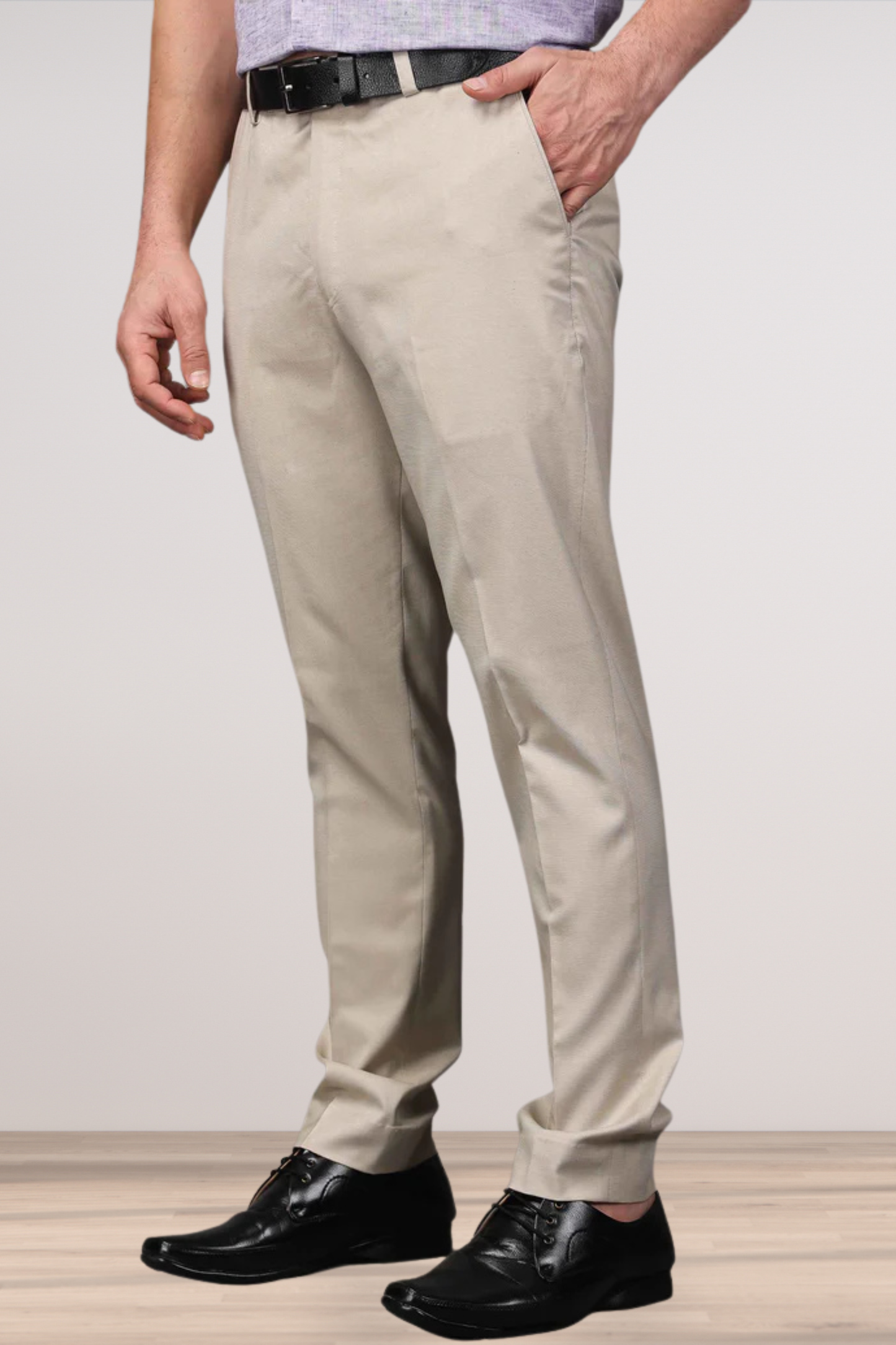 Caramel Beige Textured Stretch Trousers